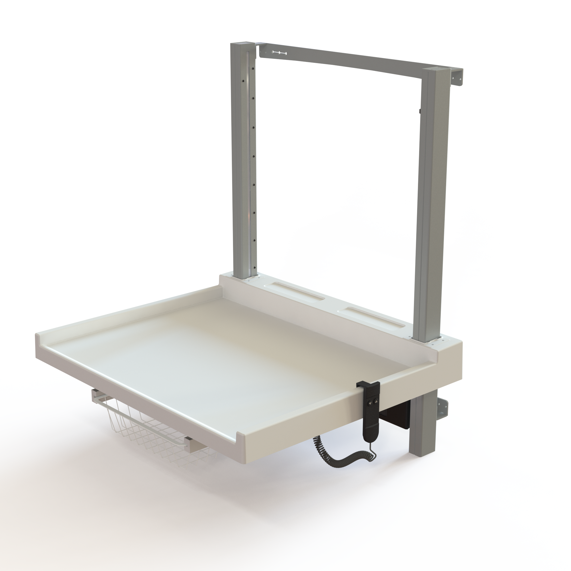 Ergonomic wall-mounted baby change station with height adjustment