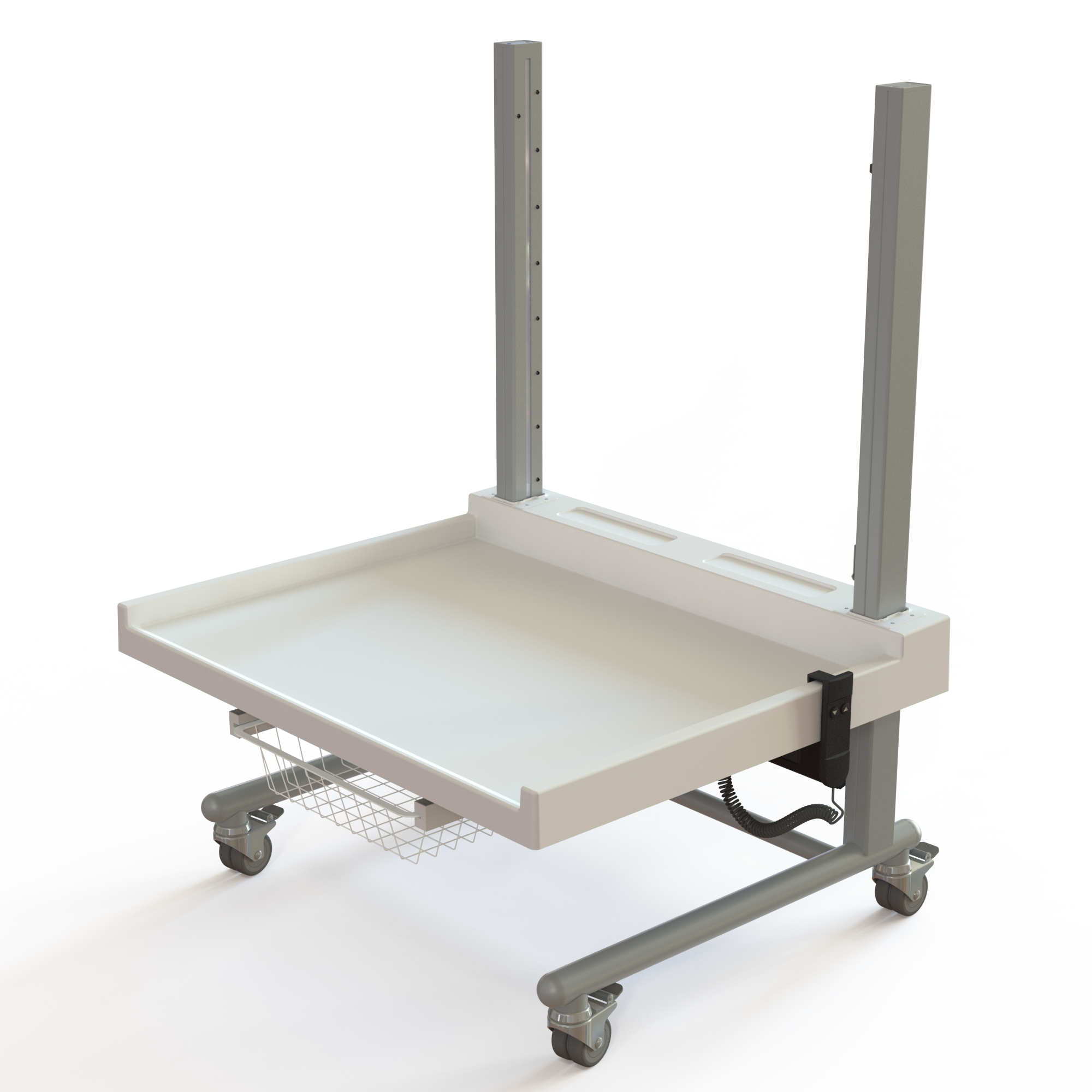 Ergonomic baby change table on wheels with electric height adjustment