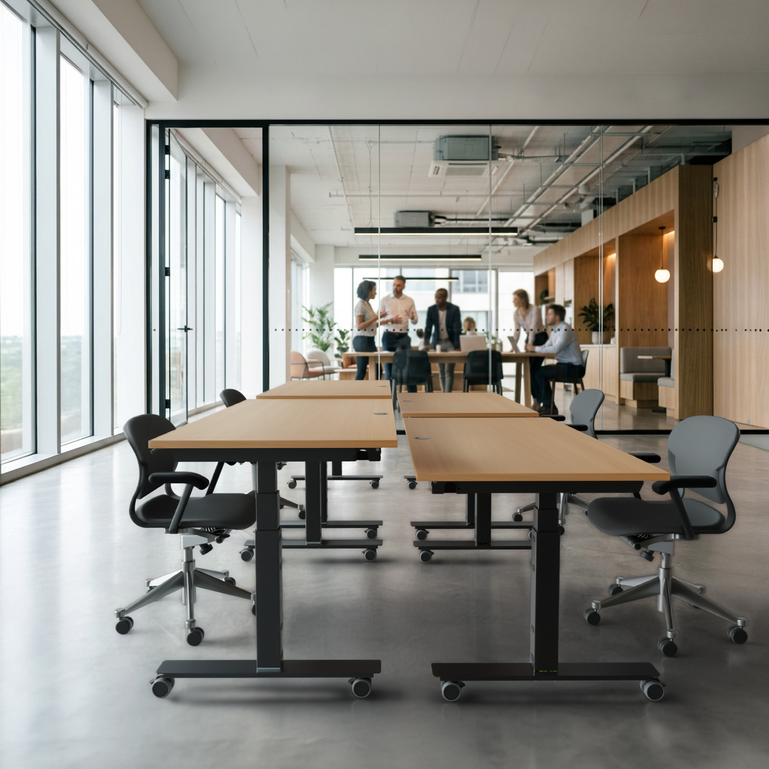 Sit Stand Desk | 180x80 cm | Beech with black frame