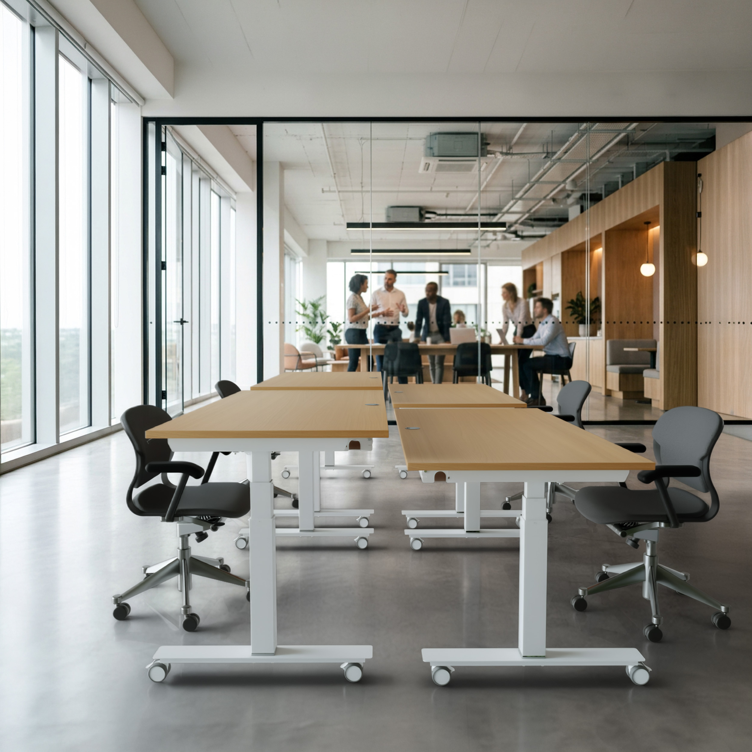 Sit Stand Desk | 180x80 cm | Beech with white frame
