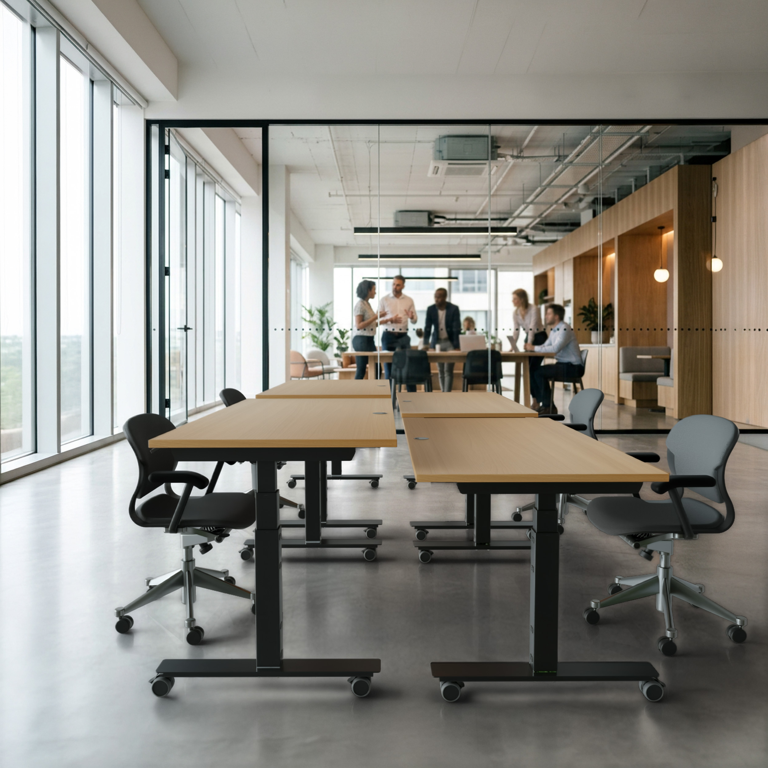 Sit Stand Desk | 180x80 cm | Beech with black frame