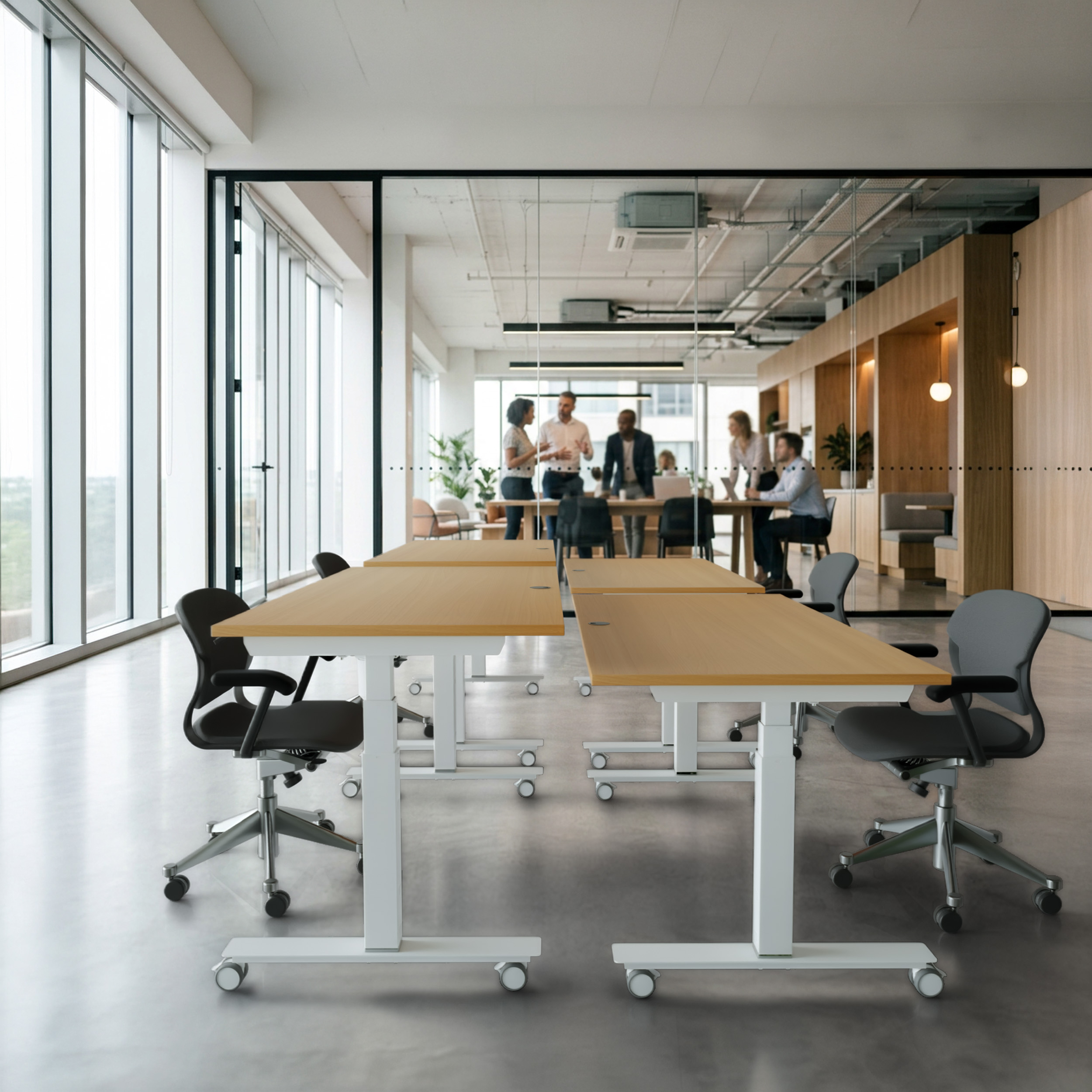 Sit Stand Desk | 180x80 cm | Beech with white frame