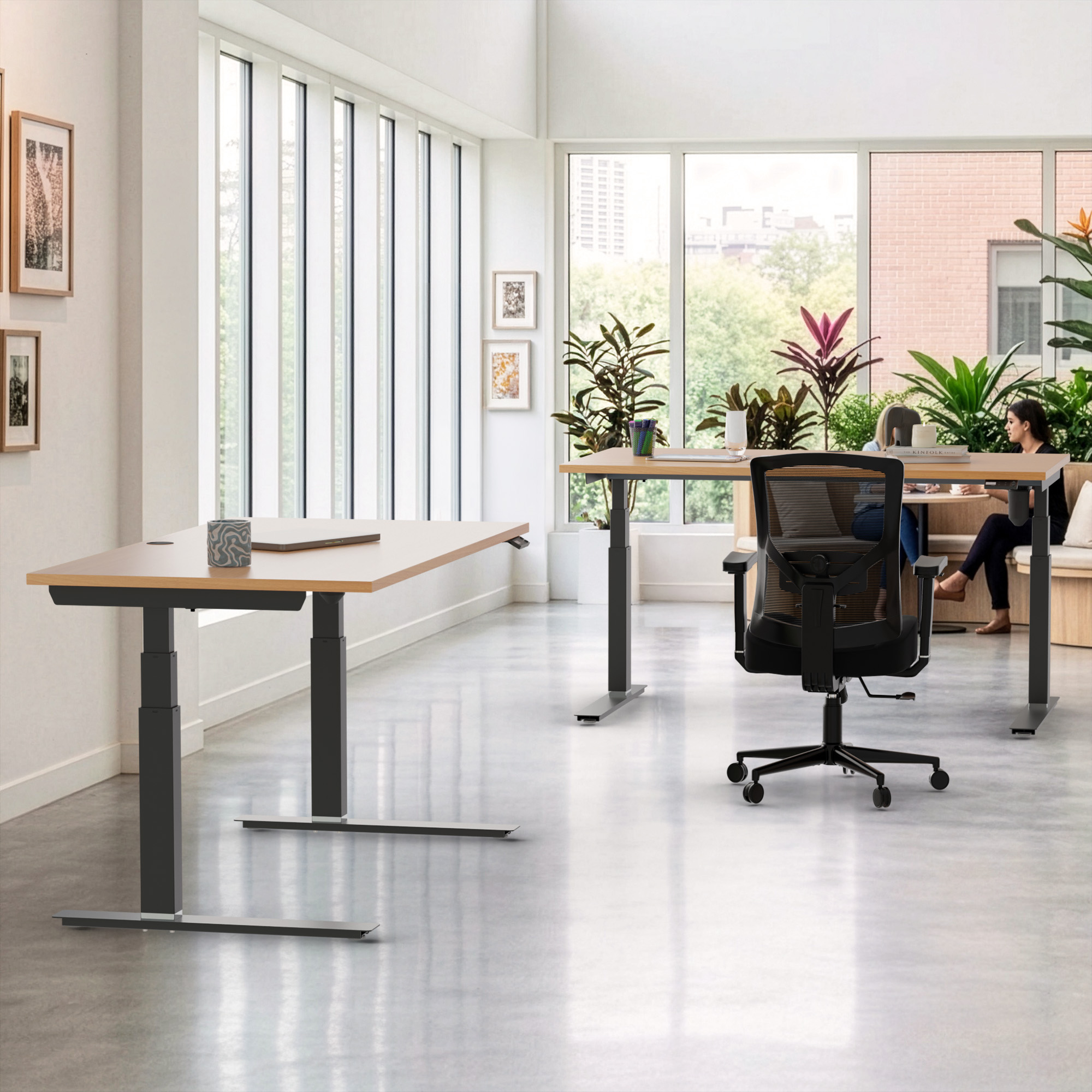Sit Stand Desk | 180x80 cm | Beech with black frame