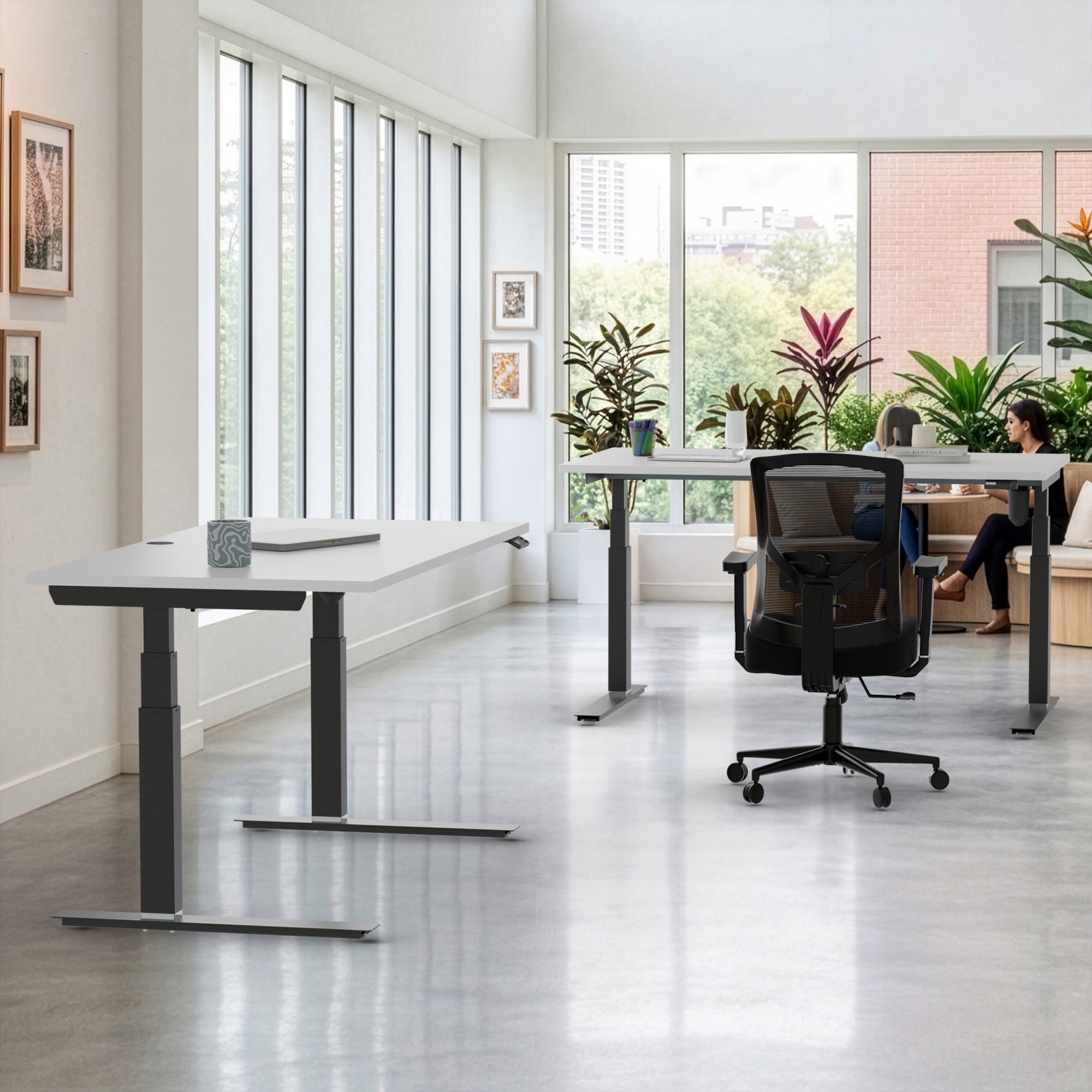 Sit Stand Desk | 80x80 cm | White with black frame