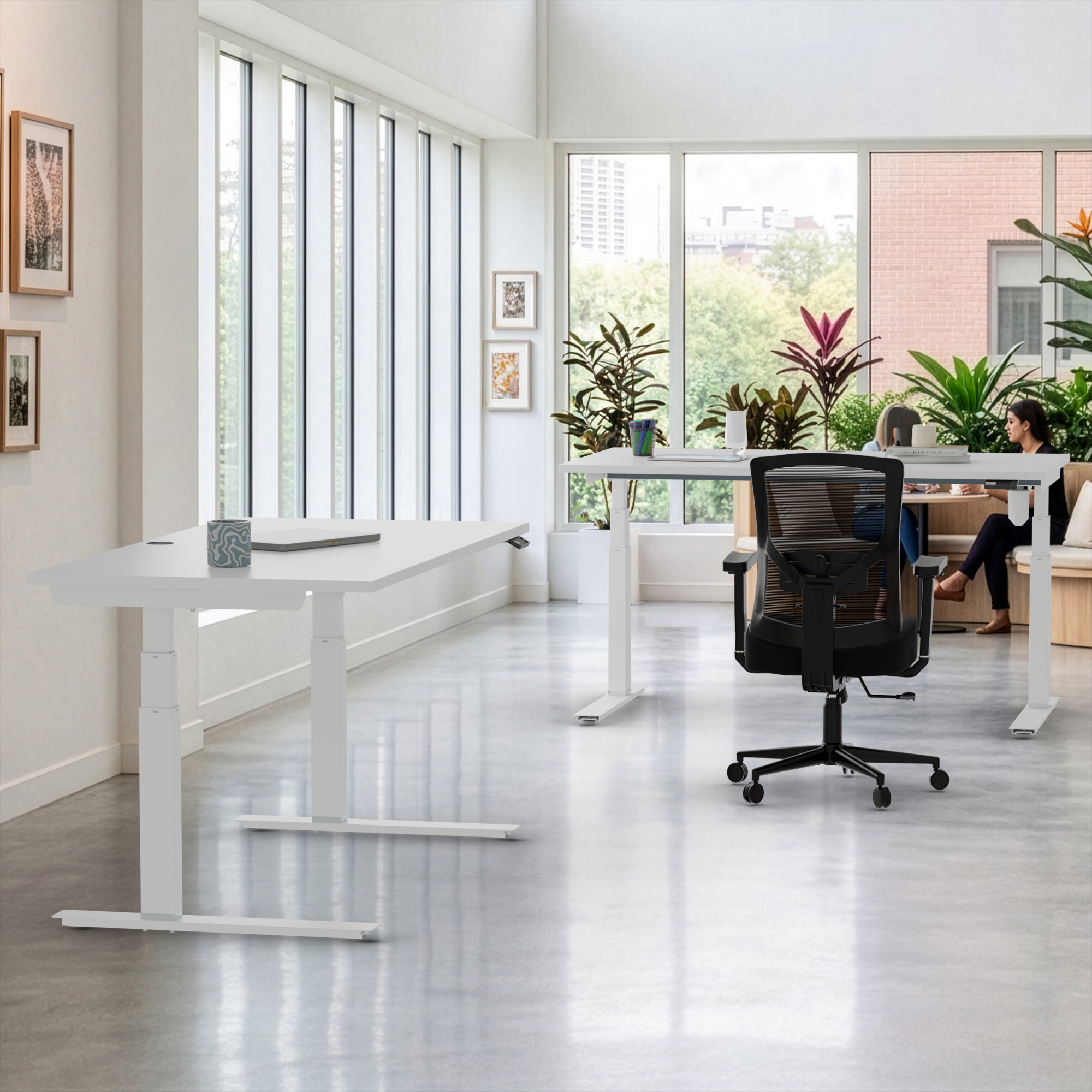 Sit Stand Desk | 80x80 cm | White with white frame