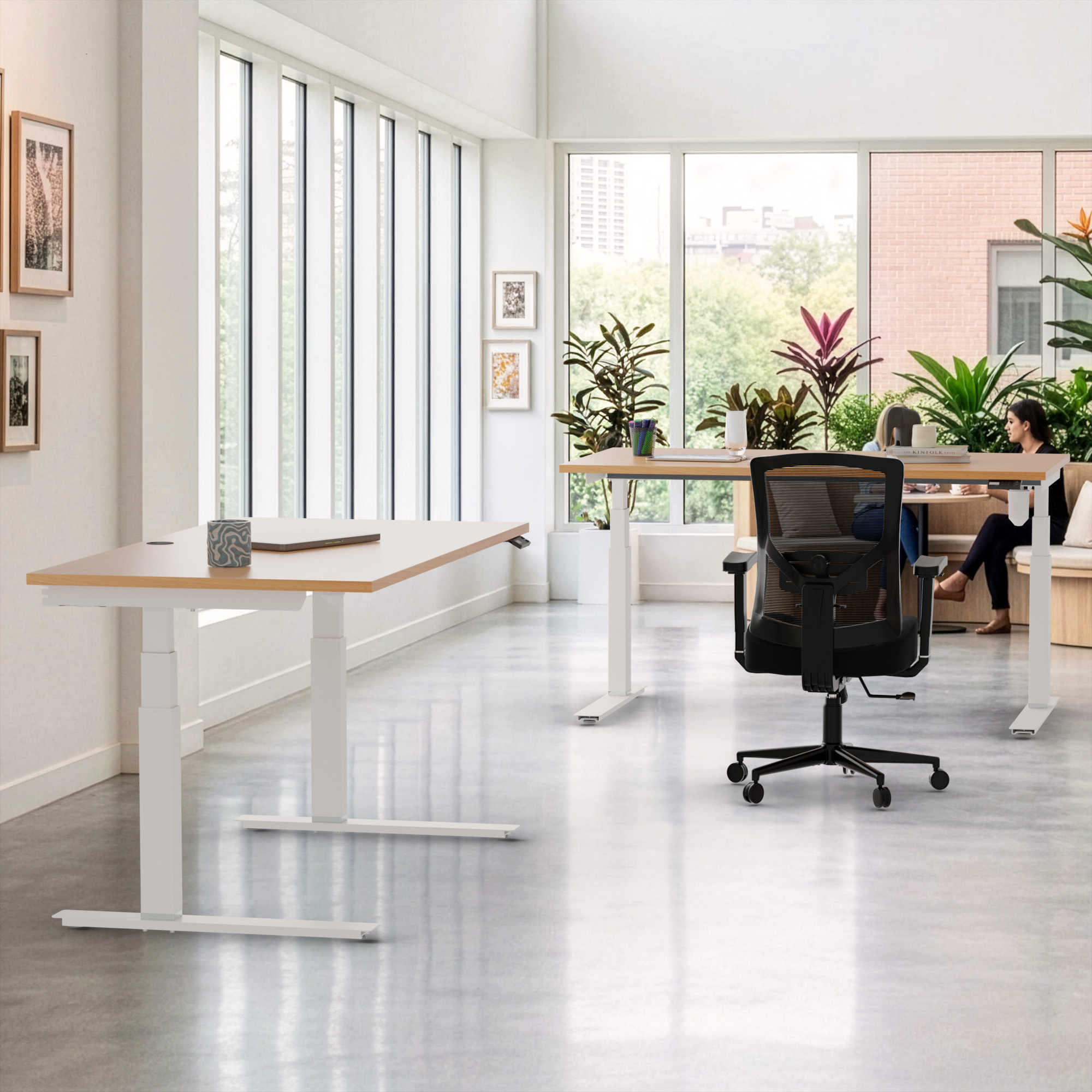 Sit Stand Desk | 180x80 cm | Beech with white frame