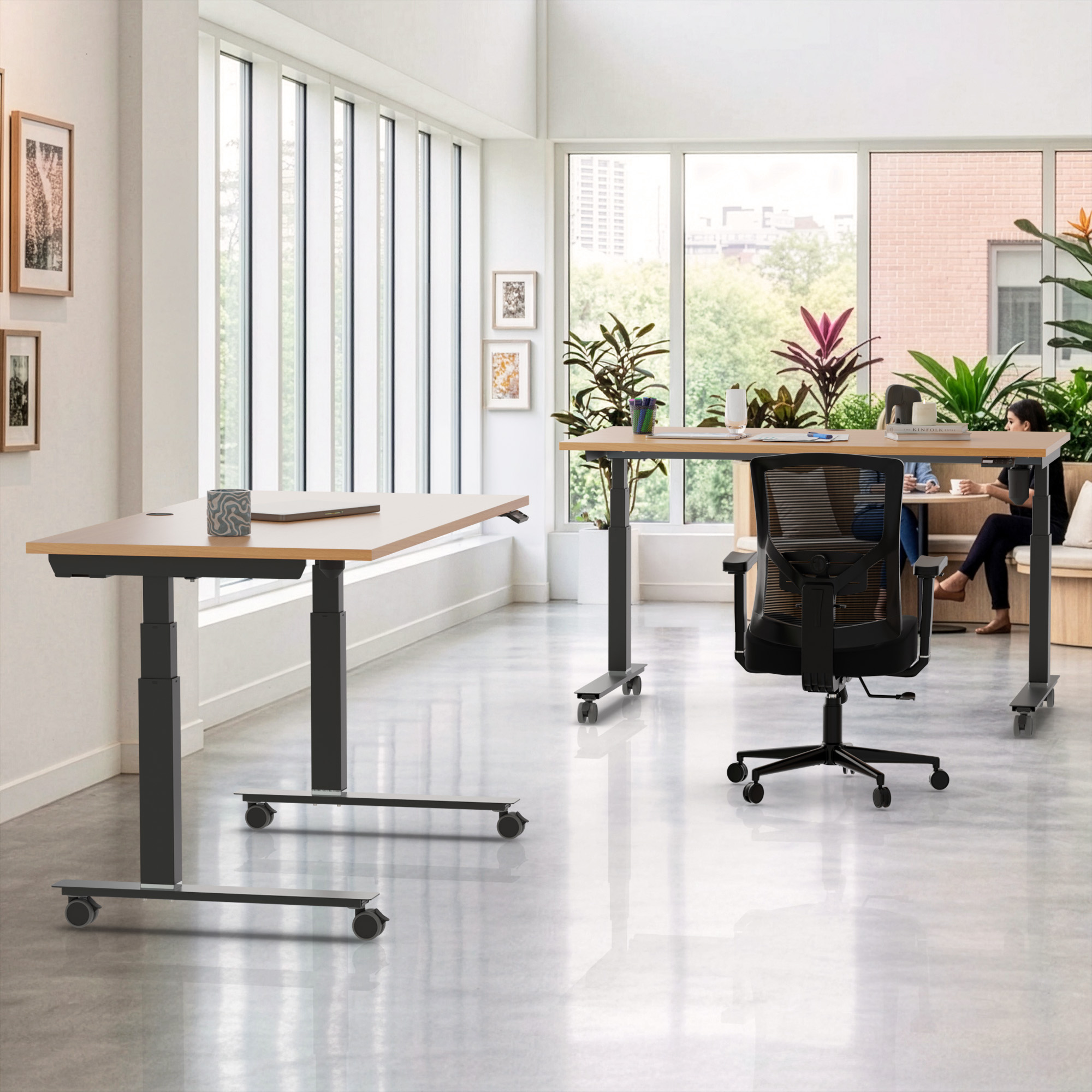 Sit Stand Desk | 180x80 cm | Beech with black frame