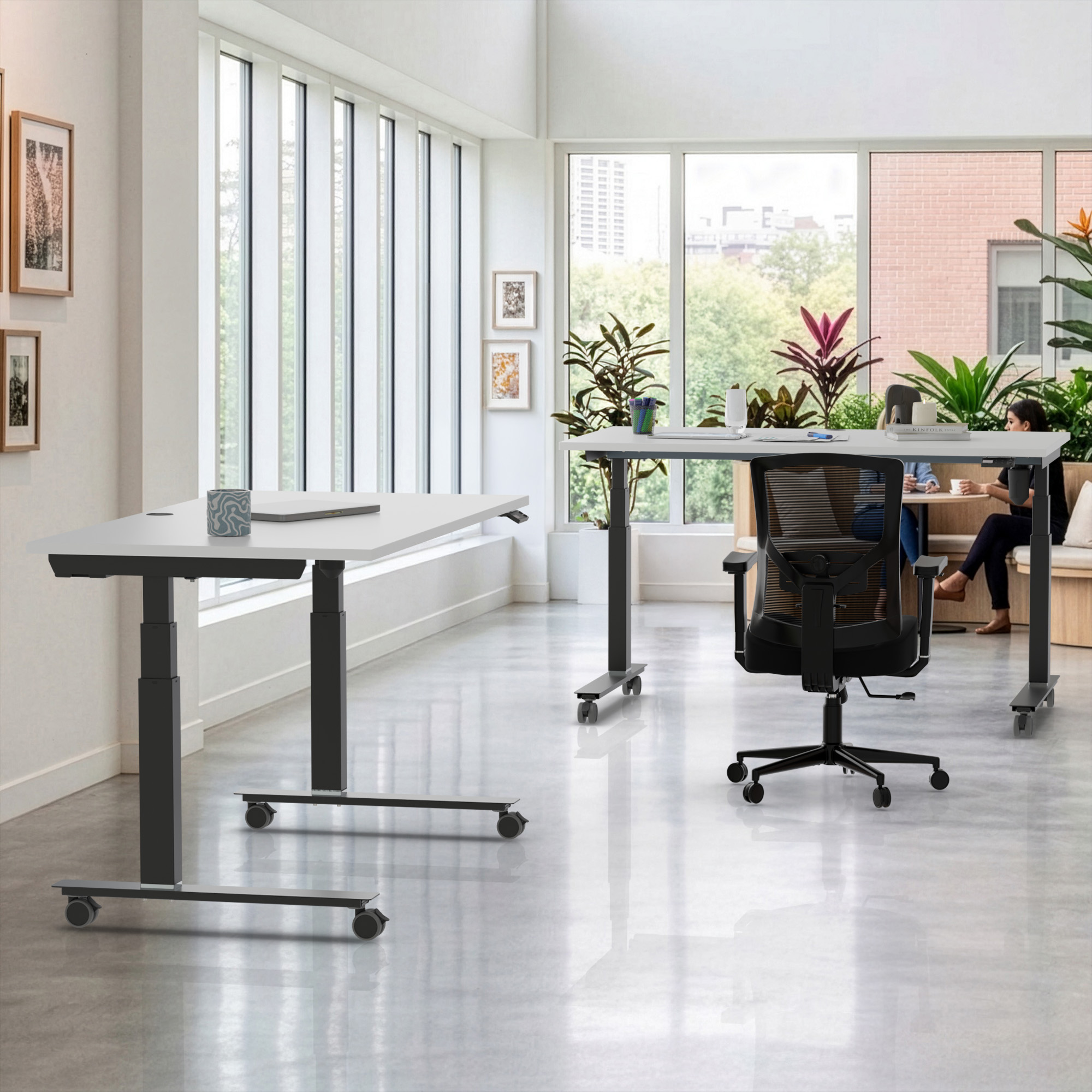 Sit Stand Desk | 180x80 cm | White with black frame