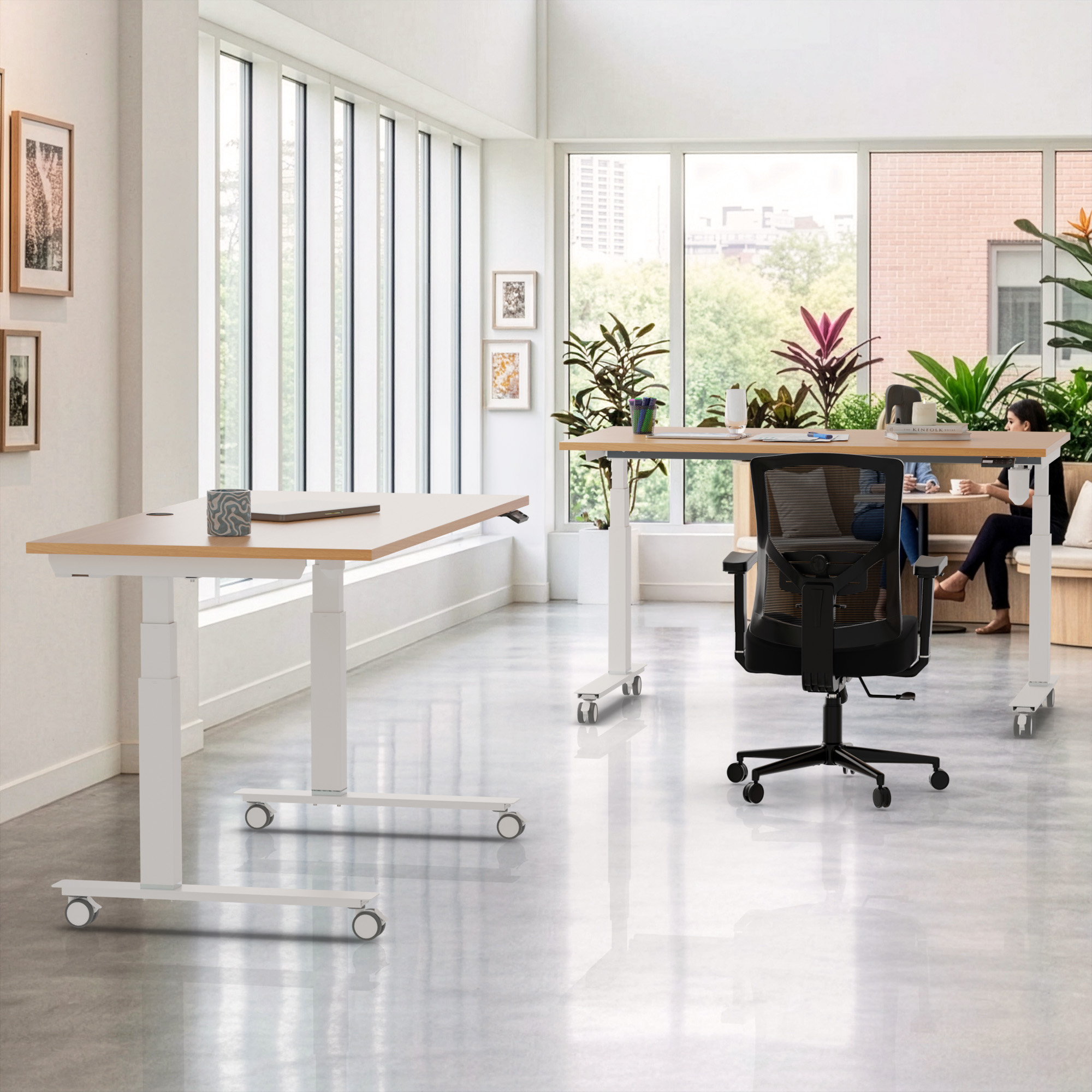Sit Stand Desk | 180x80 cm | Beech with white frame