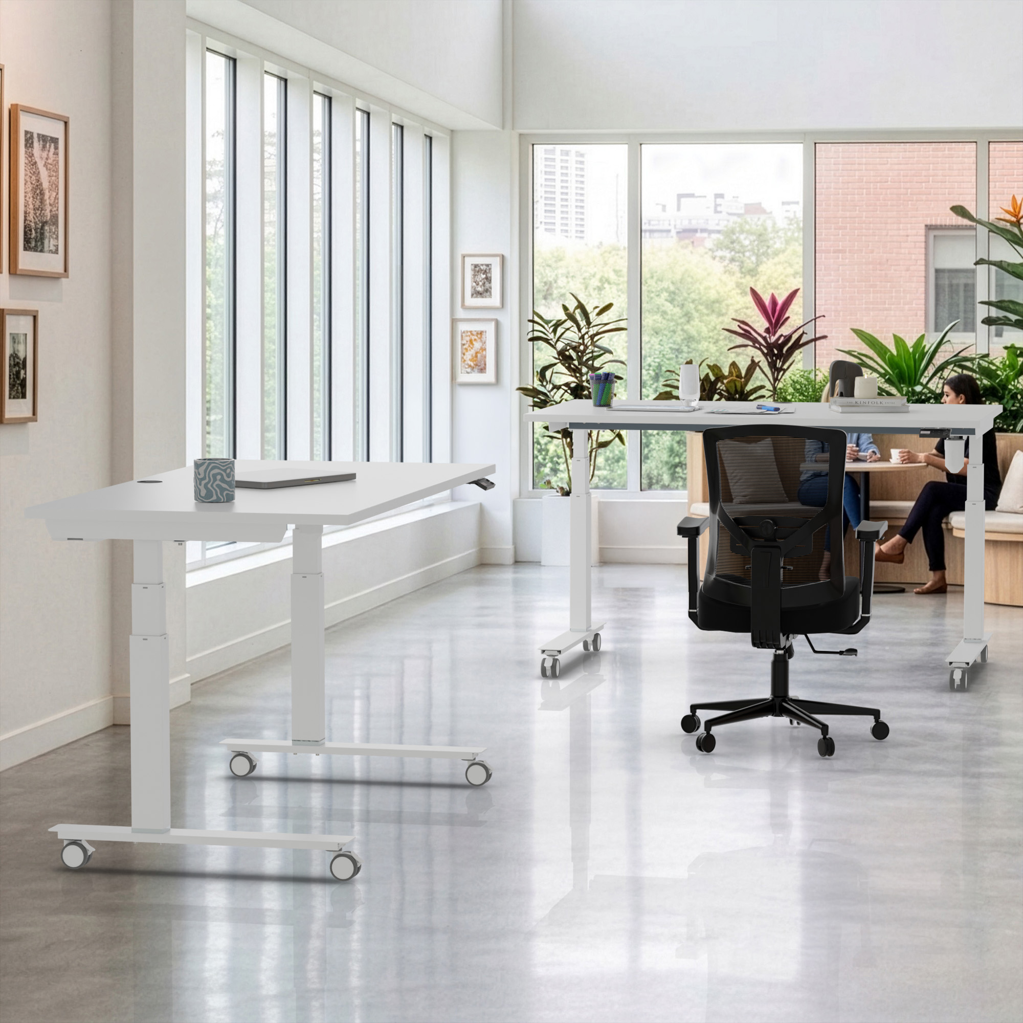 Sit Stand Desk | 180x80 cm | White with white frame