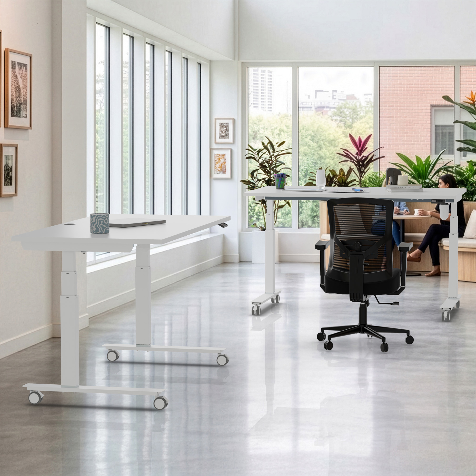 Sit Stand Desk | 180x80 cm | White with white frame