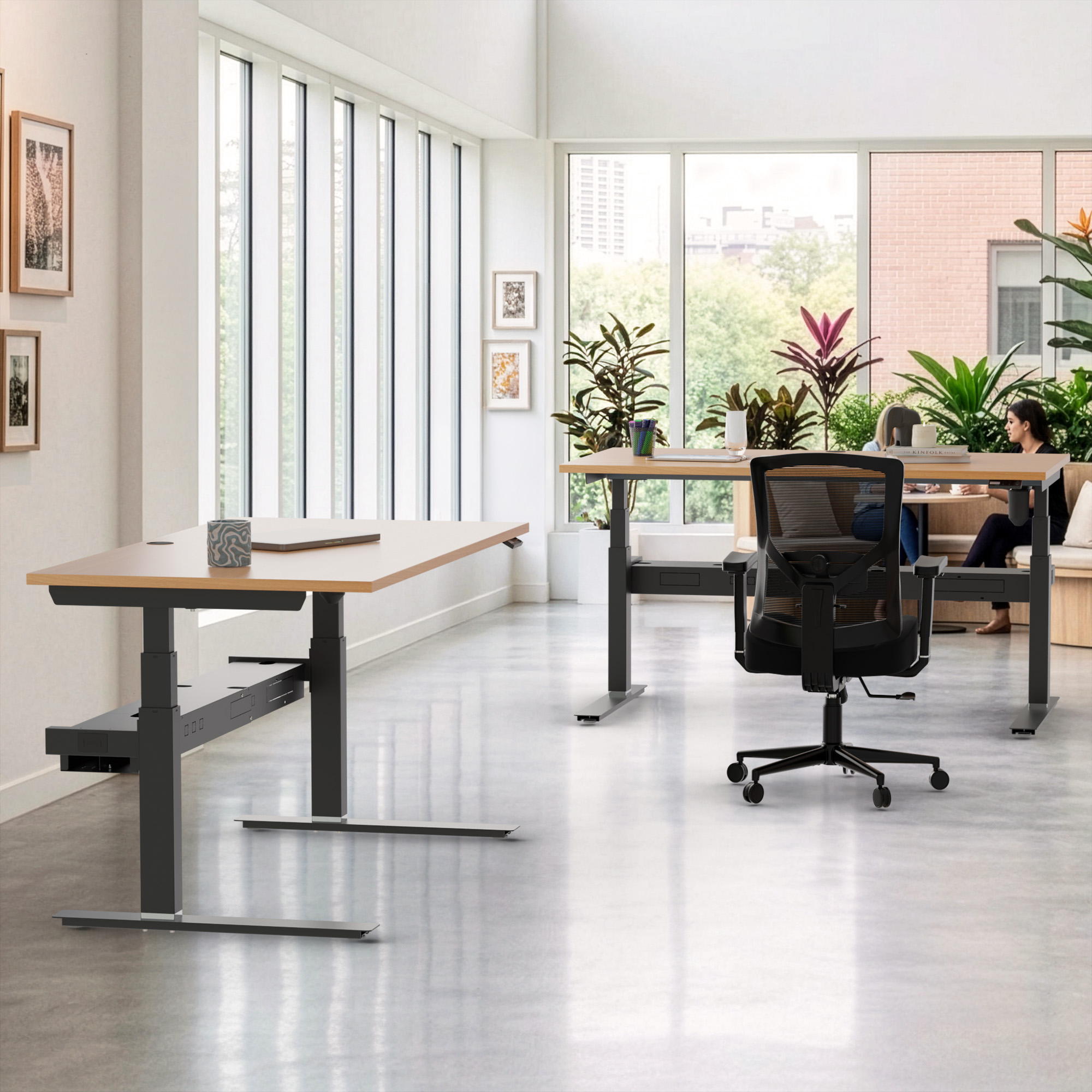 Sit Stand Desk | 180x80 cm | Beech with black frame