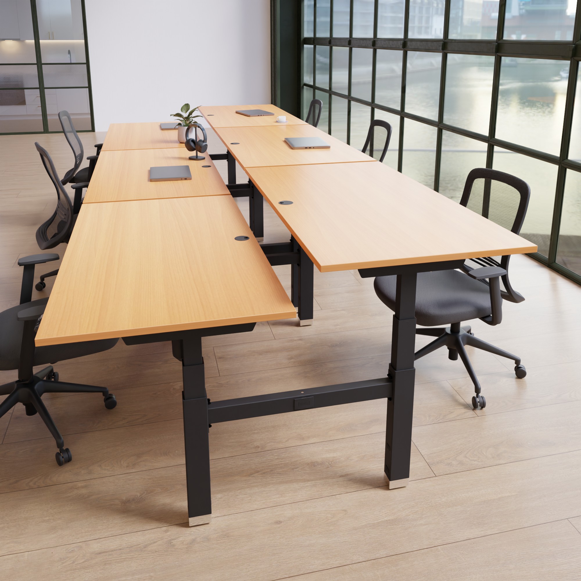 Electric Adjustable Desk | 180x80 cm | Beech with black frame