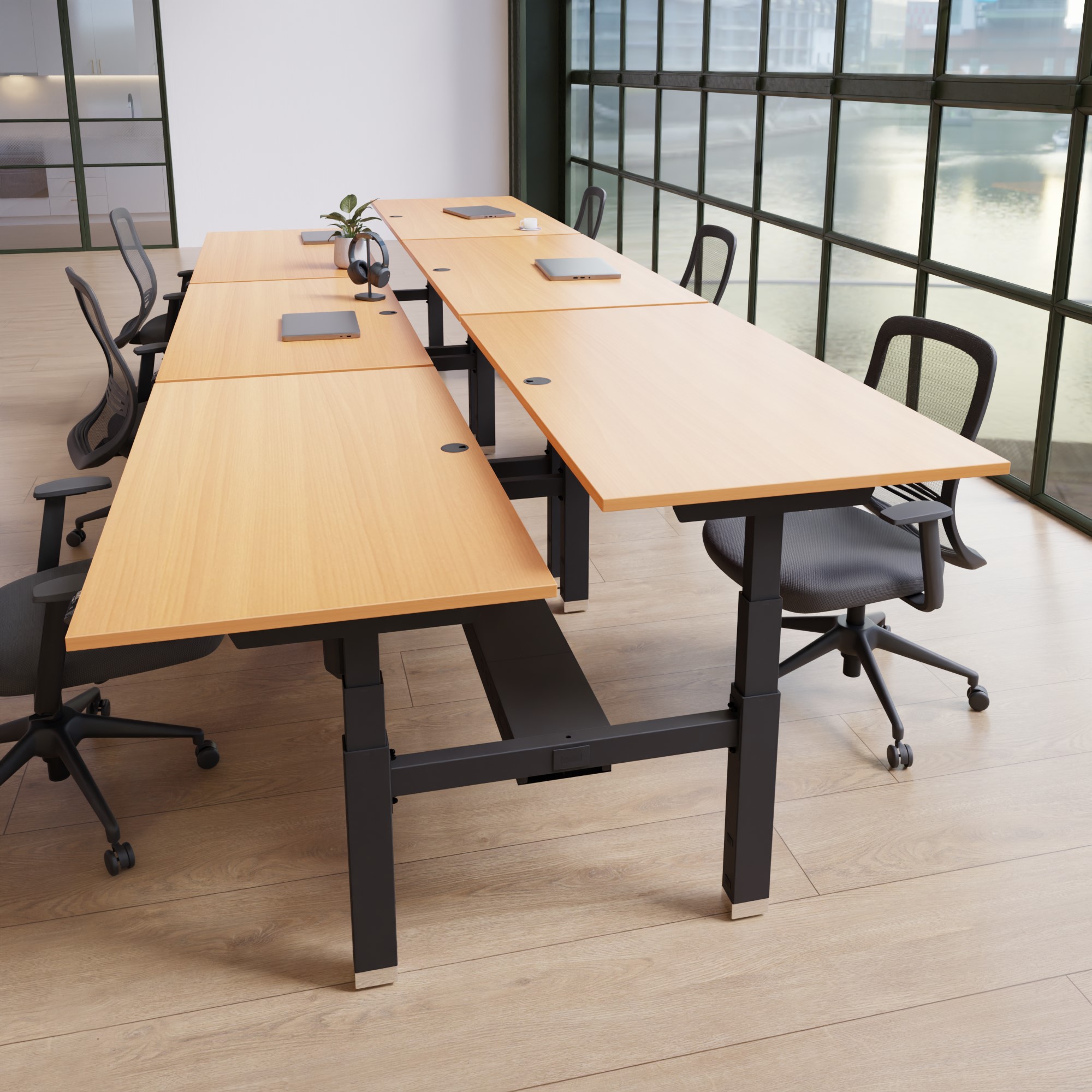 Sit Stand Desk | 180x80 cm | Beech with black frame