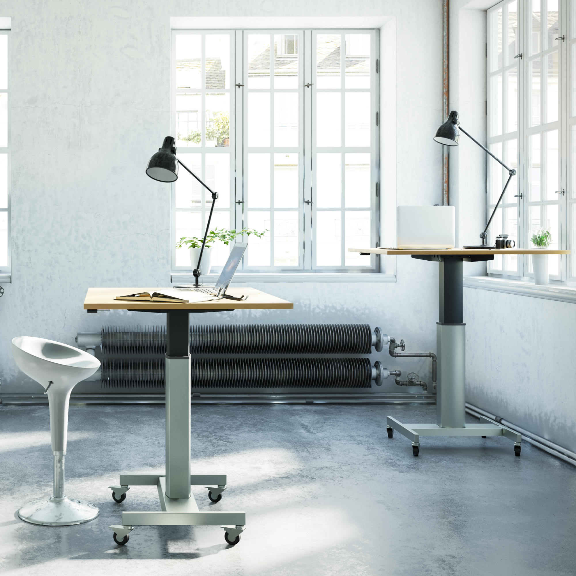 Electric Adjustable Desk | 80x60 cm | Beech with silver frame