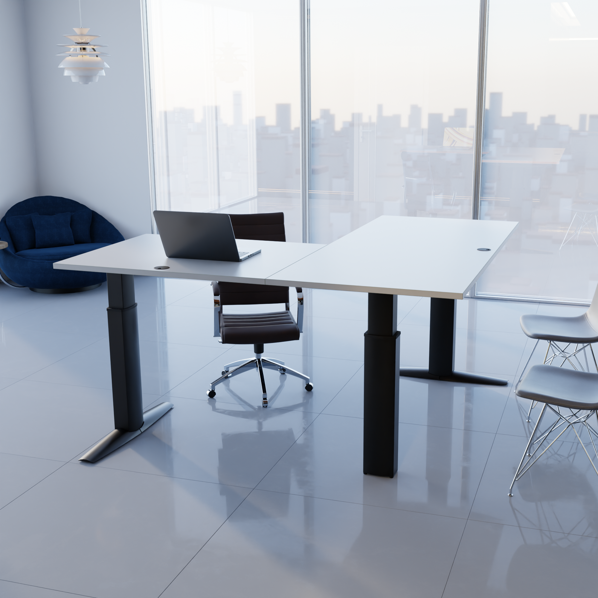 Electric Adjustable Desk | 180x180 cm | White with black frame