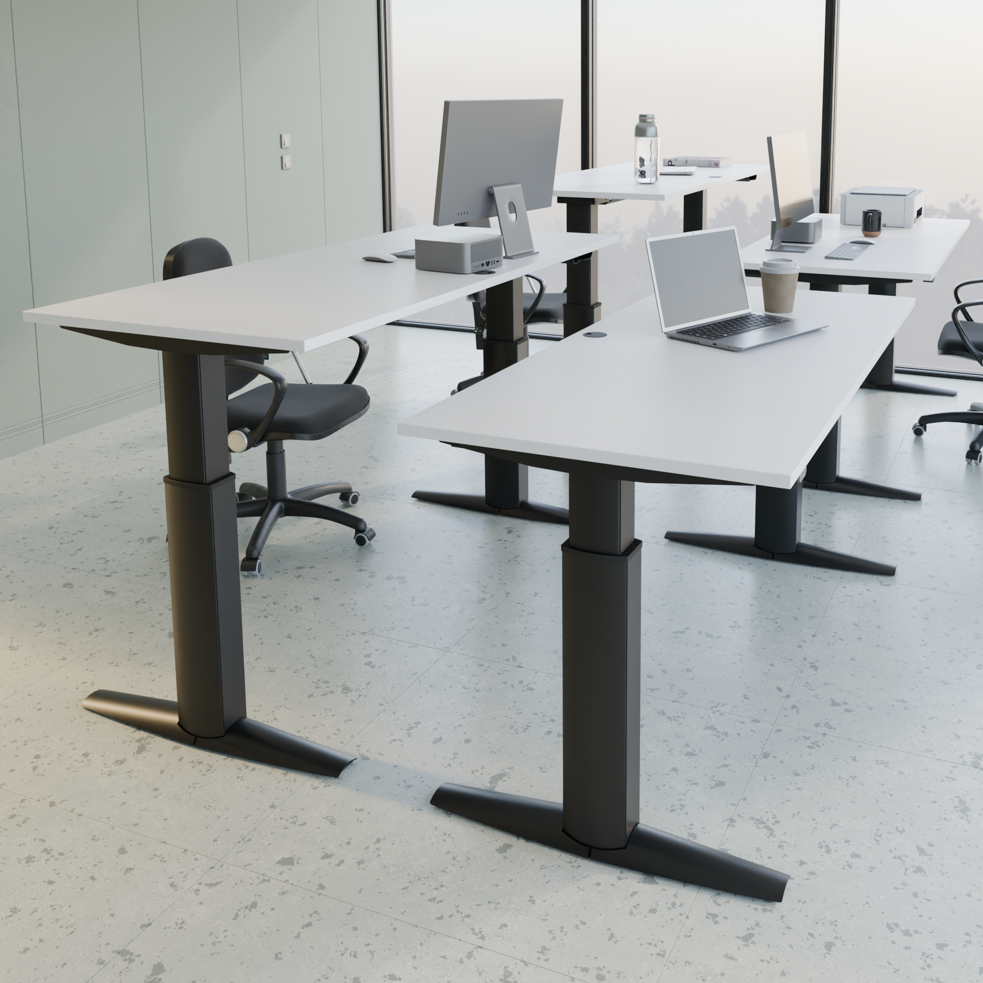 Electric Adjustable Desk | 150x80 cm | White with black frame