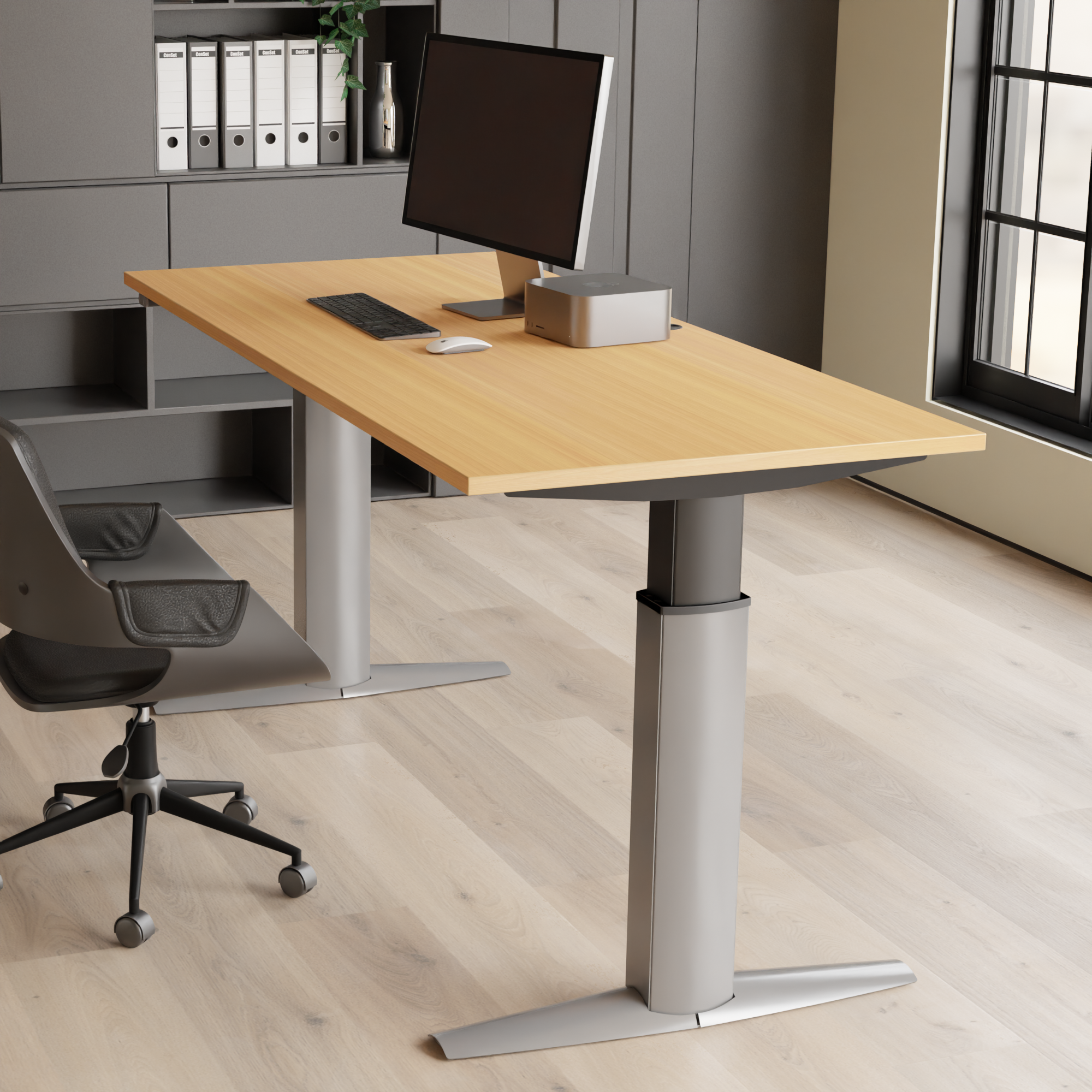 Electric Adjustable Desk | 160x80 cm | Beech with silver frame