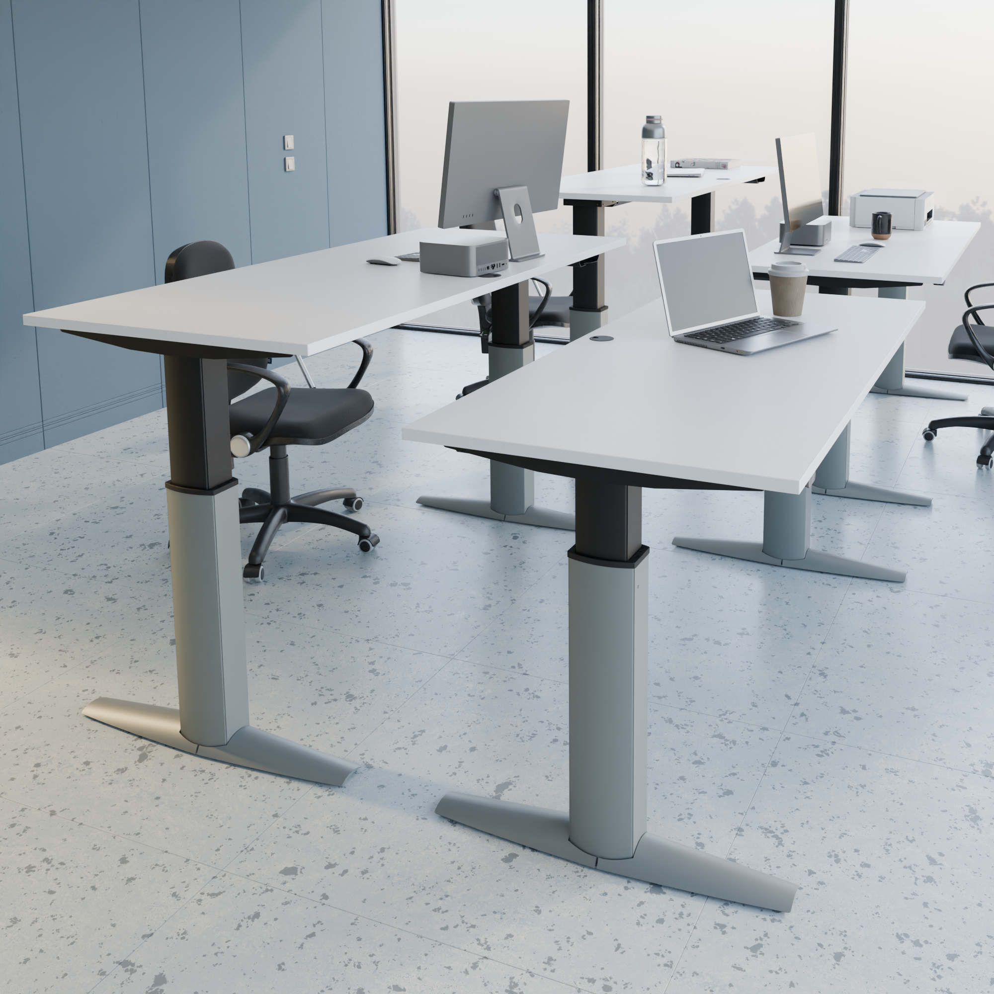 Electric Adjustable Desk | 160x80 cm | White with silver frame