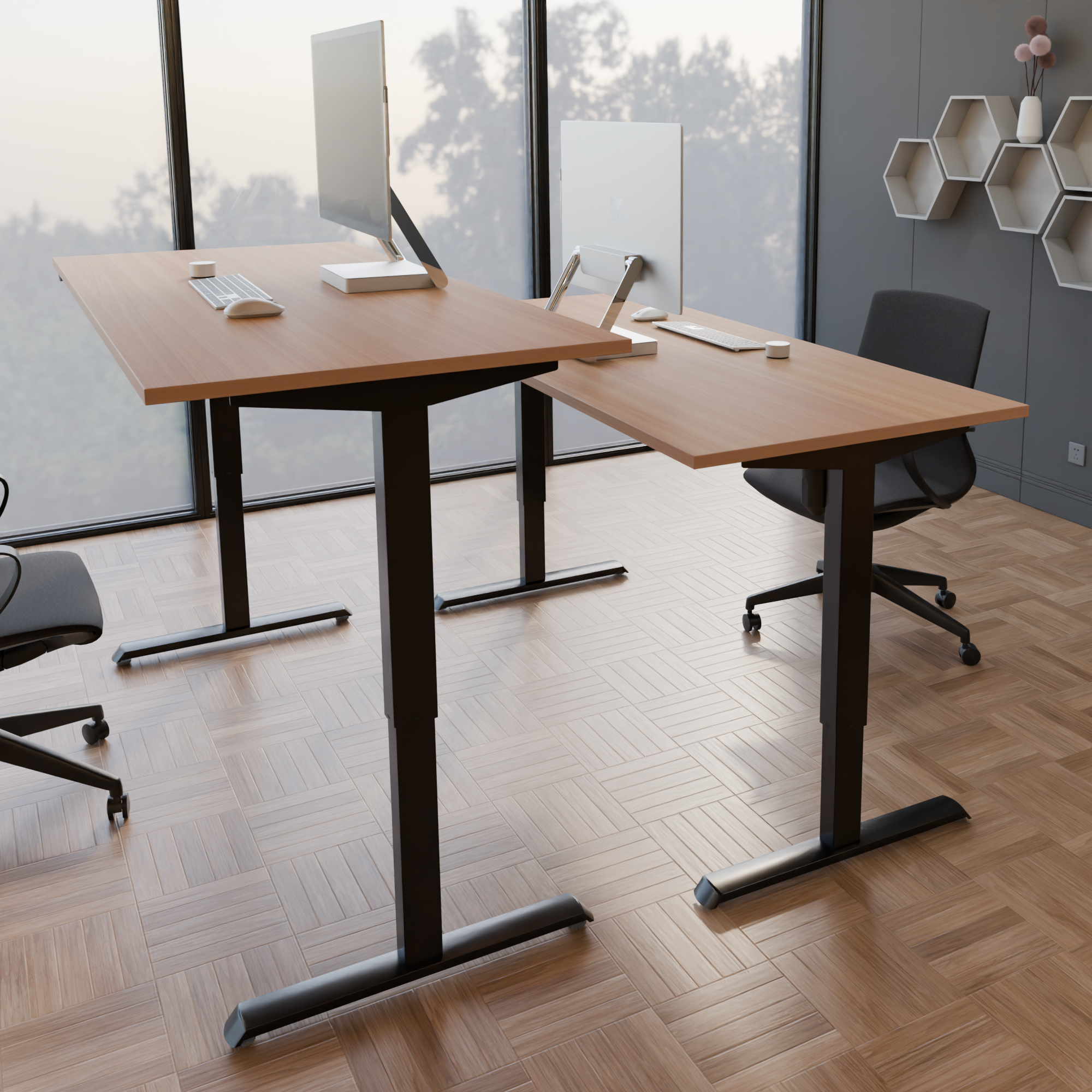 Electric Adjustable Desk | 150x80 cm | Beech with black frame