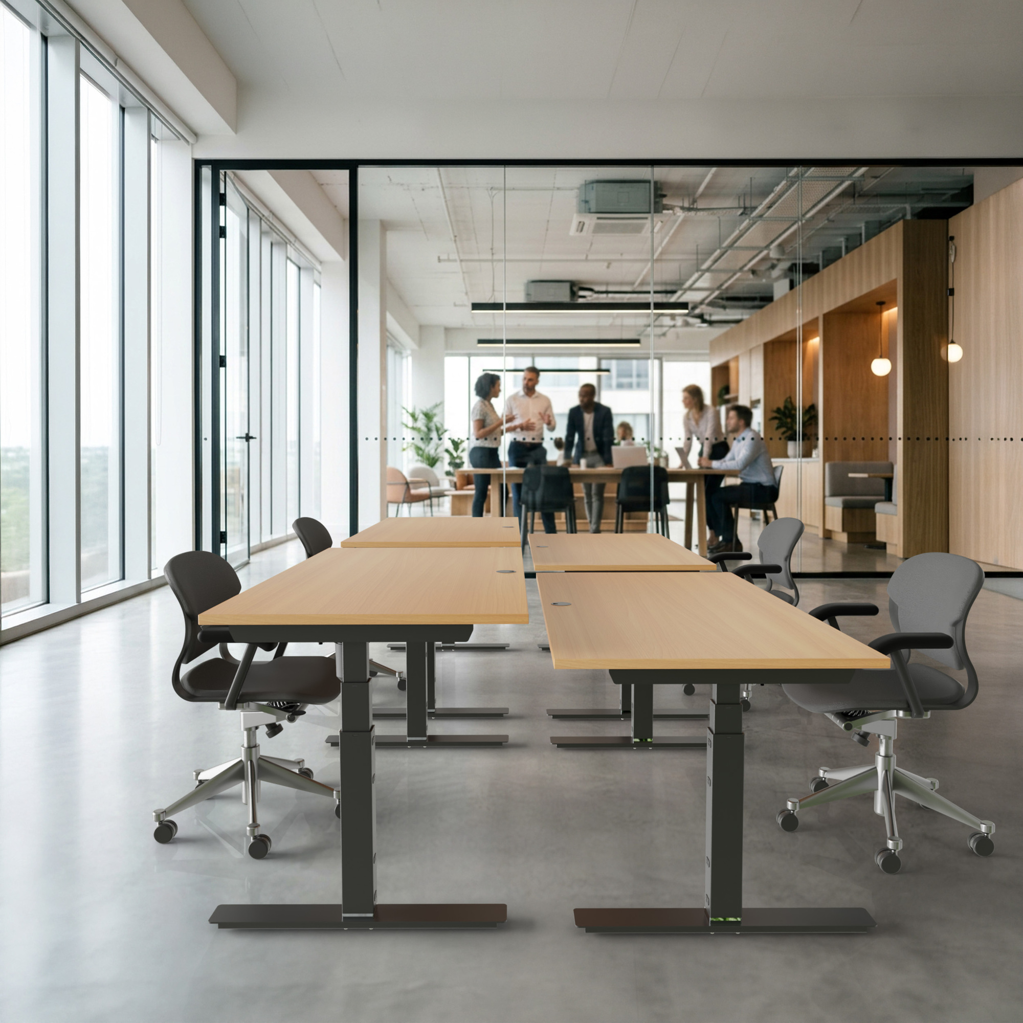 Sit Stand Desk | 150x80 cm | Beech with black frame