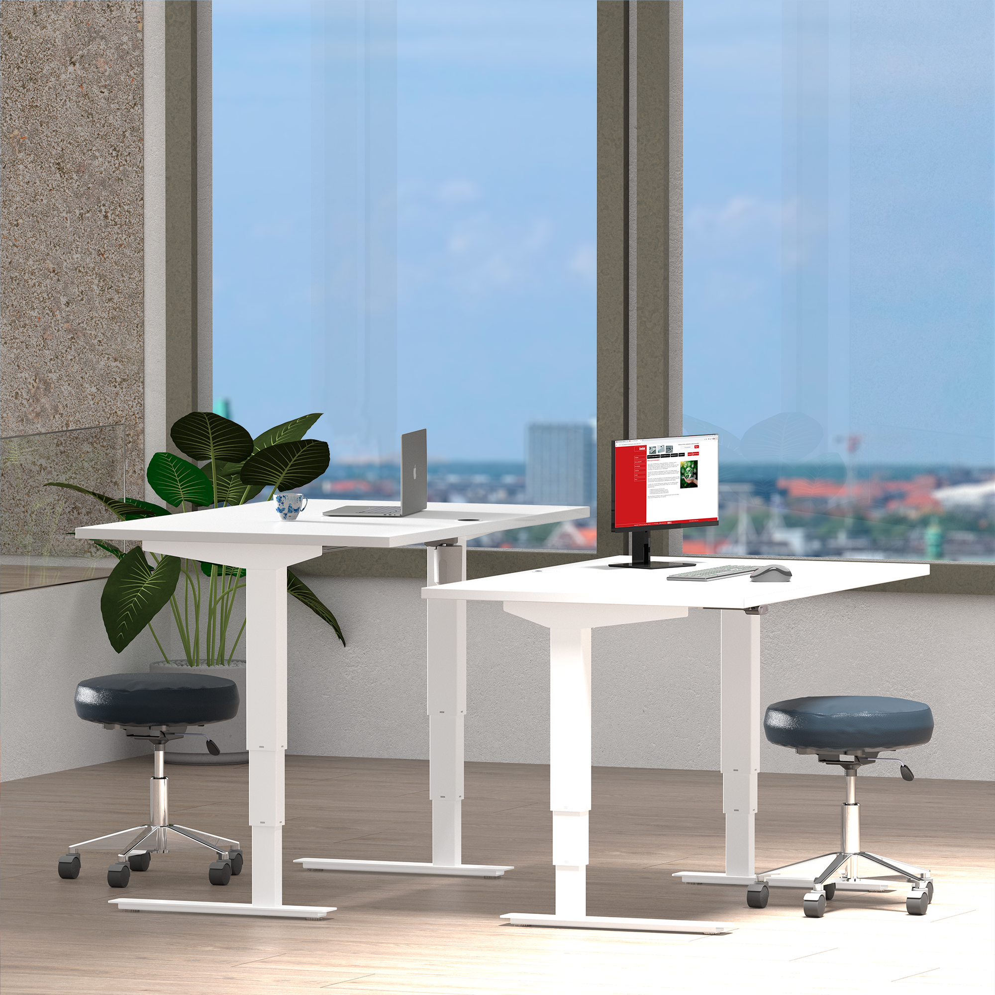 Electric Adjustable Desk | 80x60 cm | White with white frame