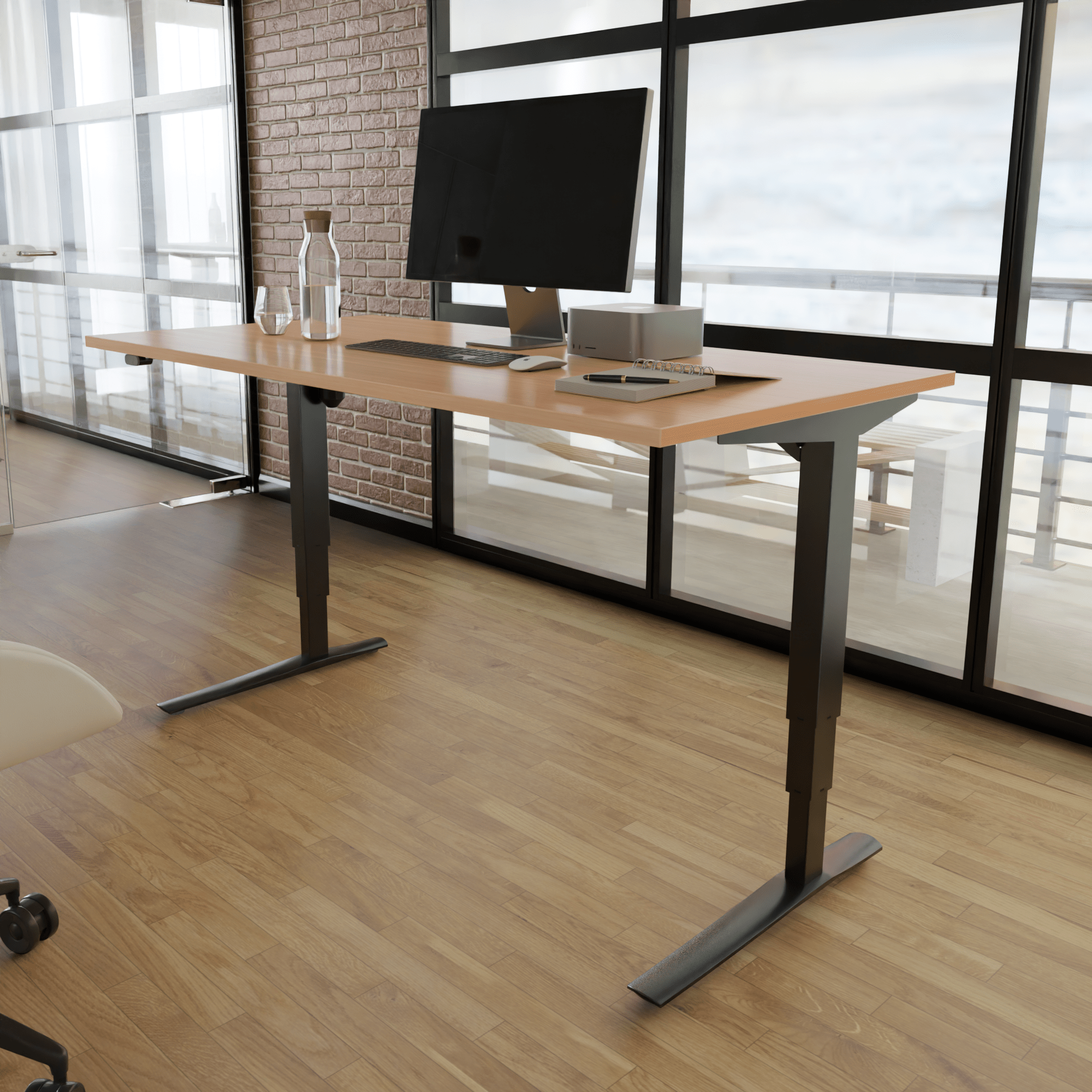 Electric Adjustable Desk | 120x80 cm | Beech with black frame