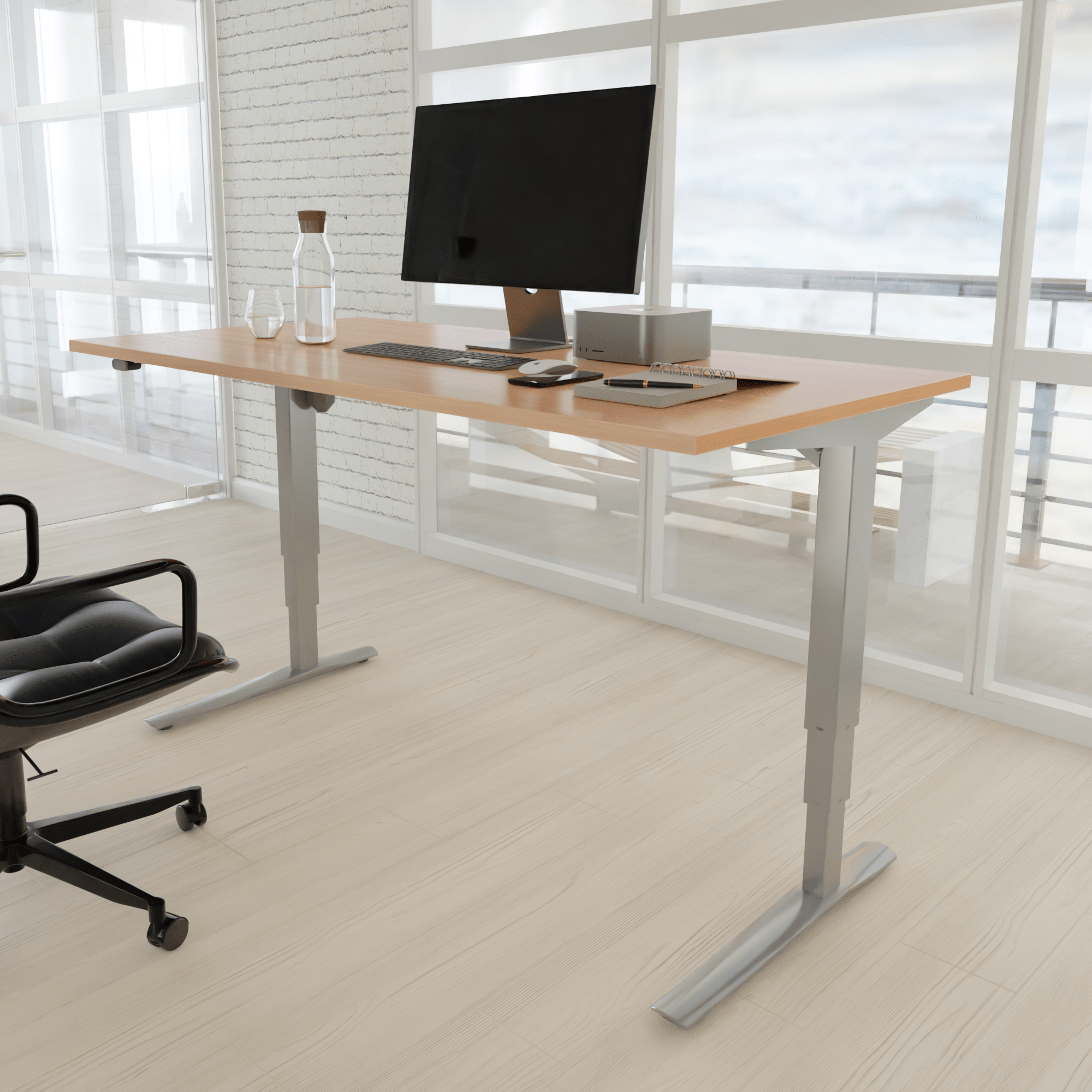 Electric Adjustable Desk | 180x80 cm | Beech with silver frame