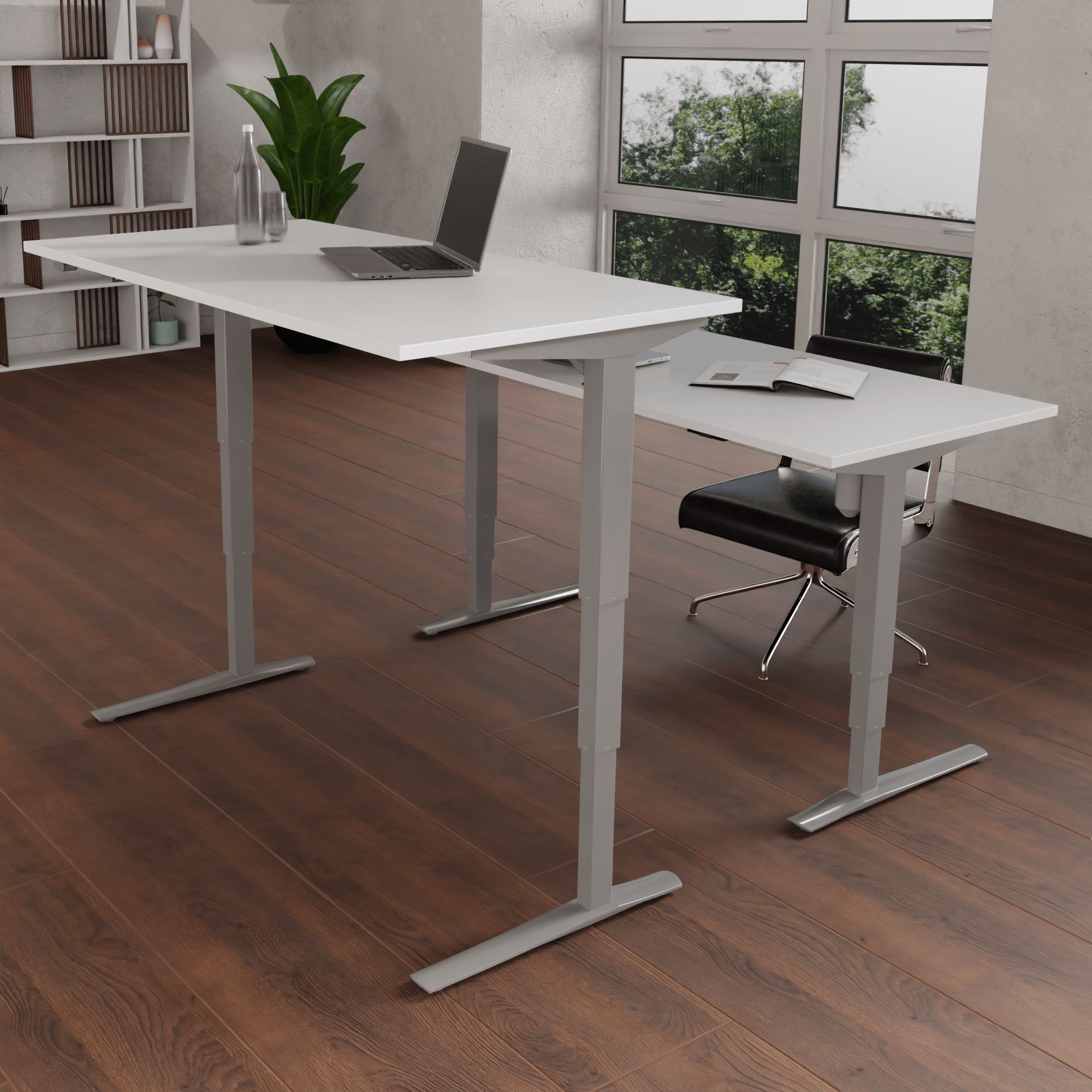 Electric Adjustable Desk | 80x80 cm | White with silver frame
