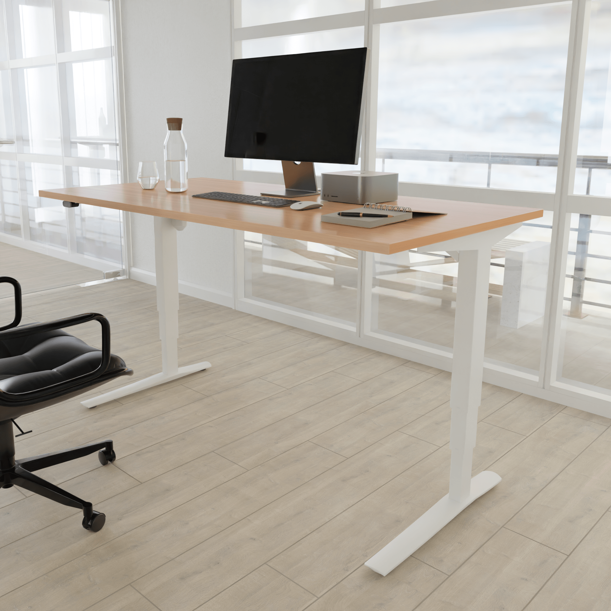Electric Adjustable Desk | 150x80 cm | Beech with white frame