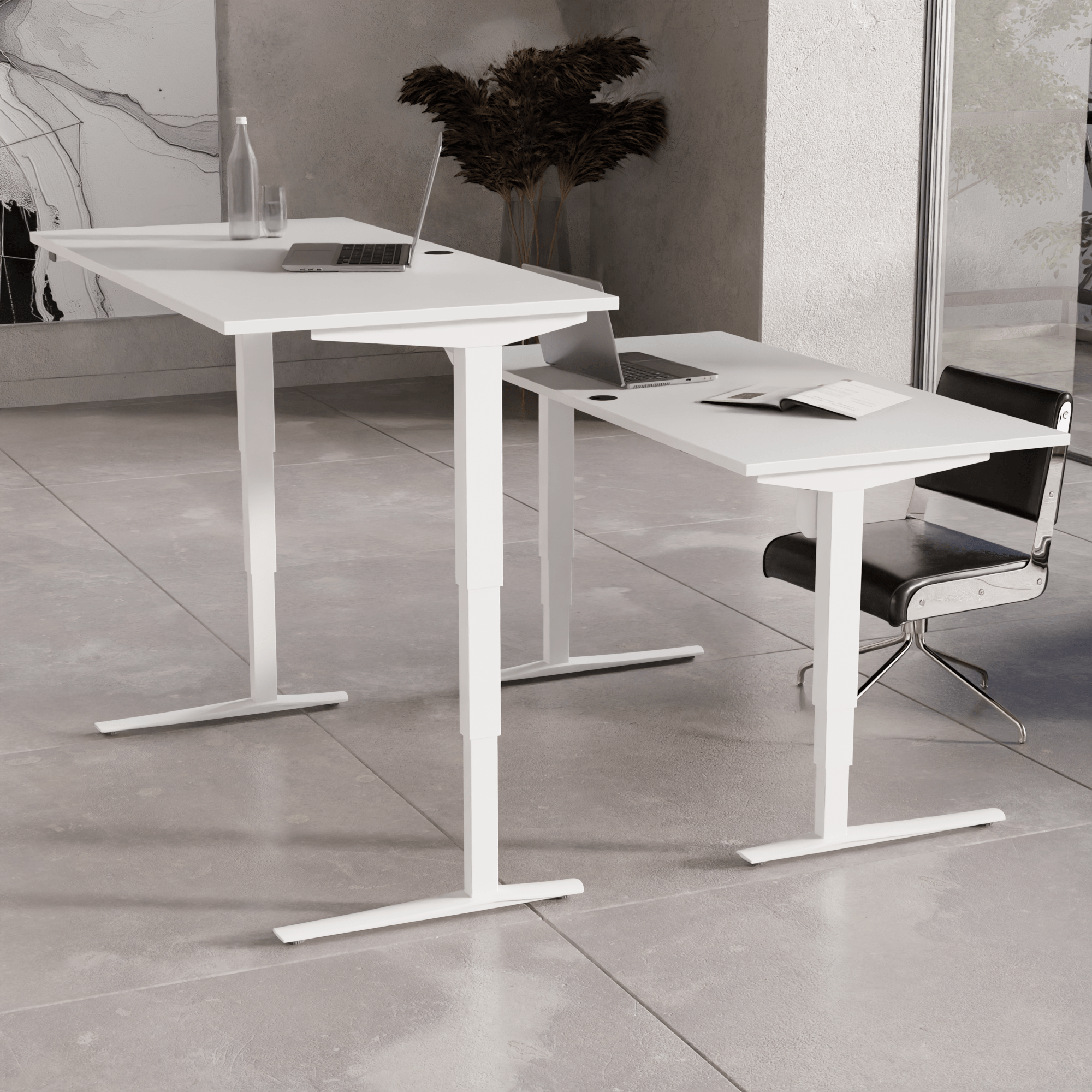 Electric Adjustable Desk | 100x80 cm | White with white frame