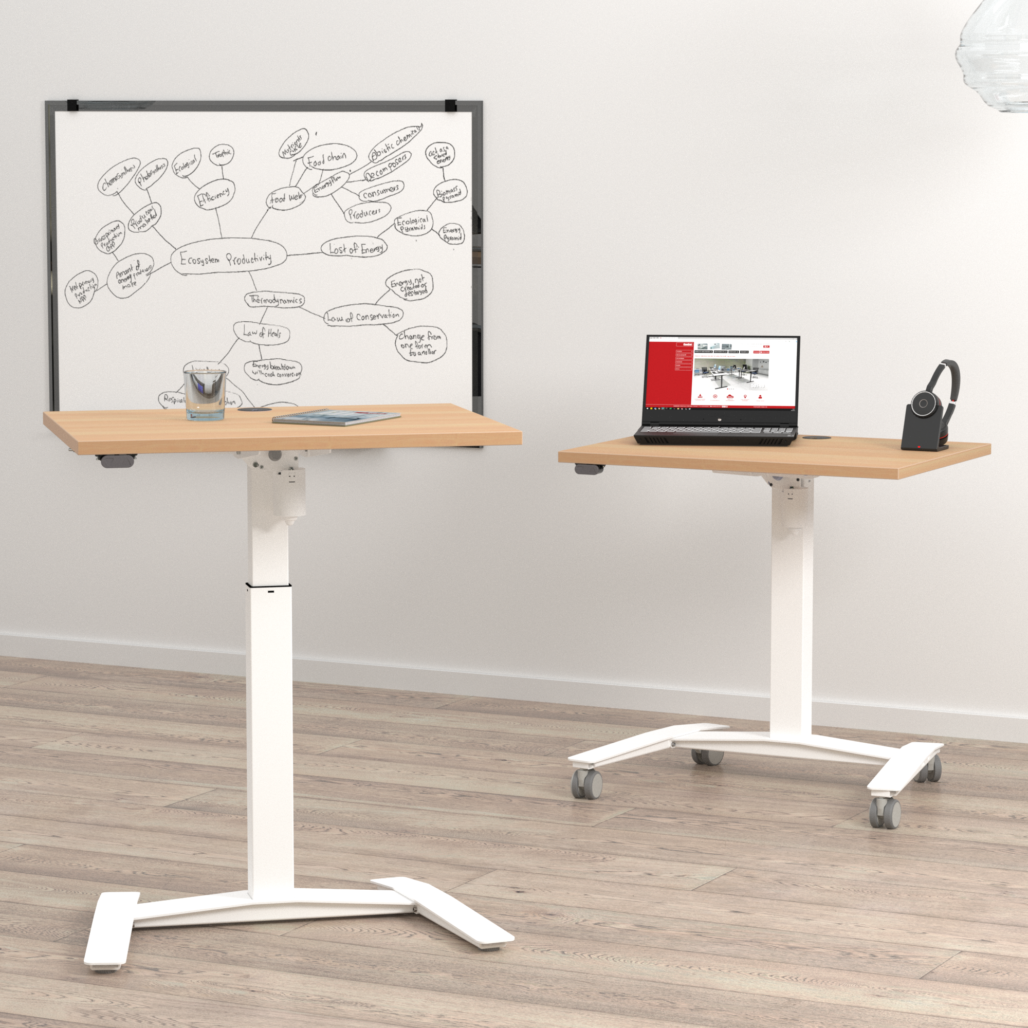 Electric Adjustable Desk | 100x80 cm | Beech with white frame