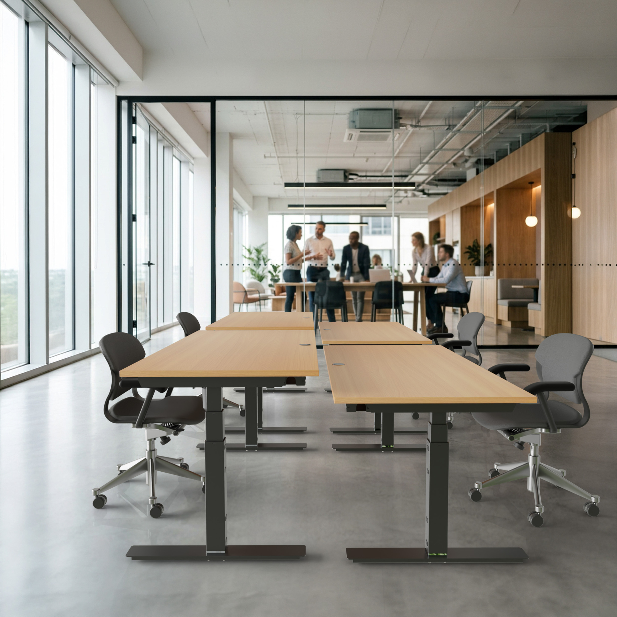 Sit Stand Desk | 180x80 cm | Beech with black frame