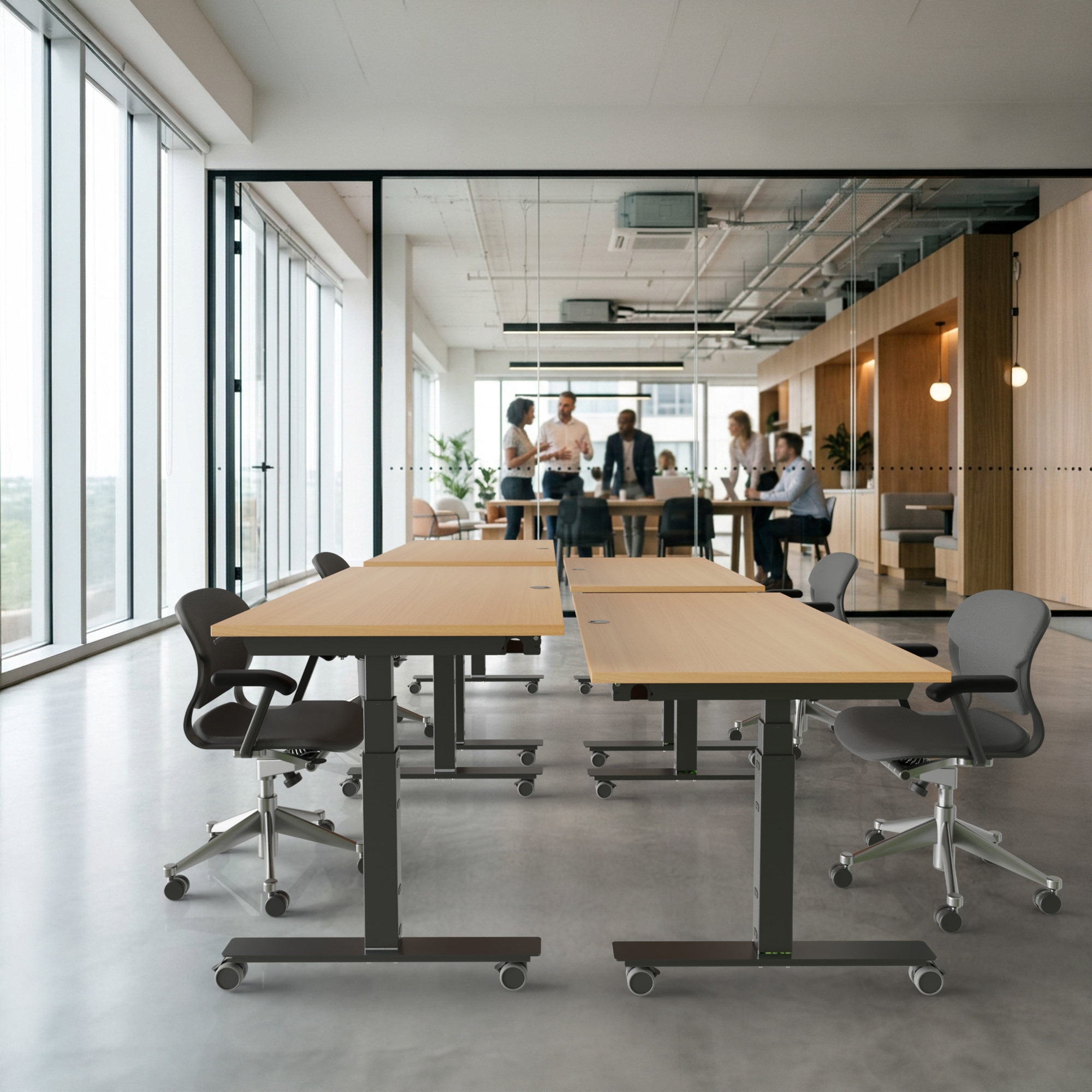 Sit Stand Desk | 180x80 cm | Beech with black frame