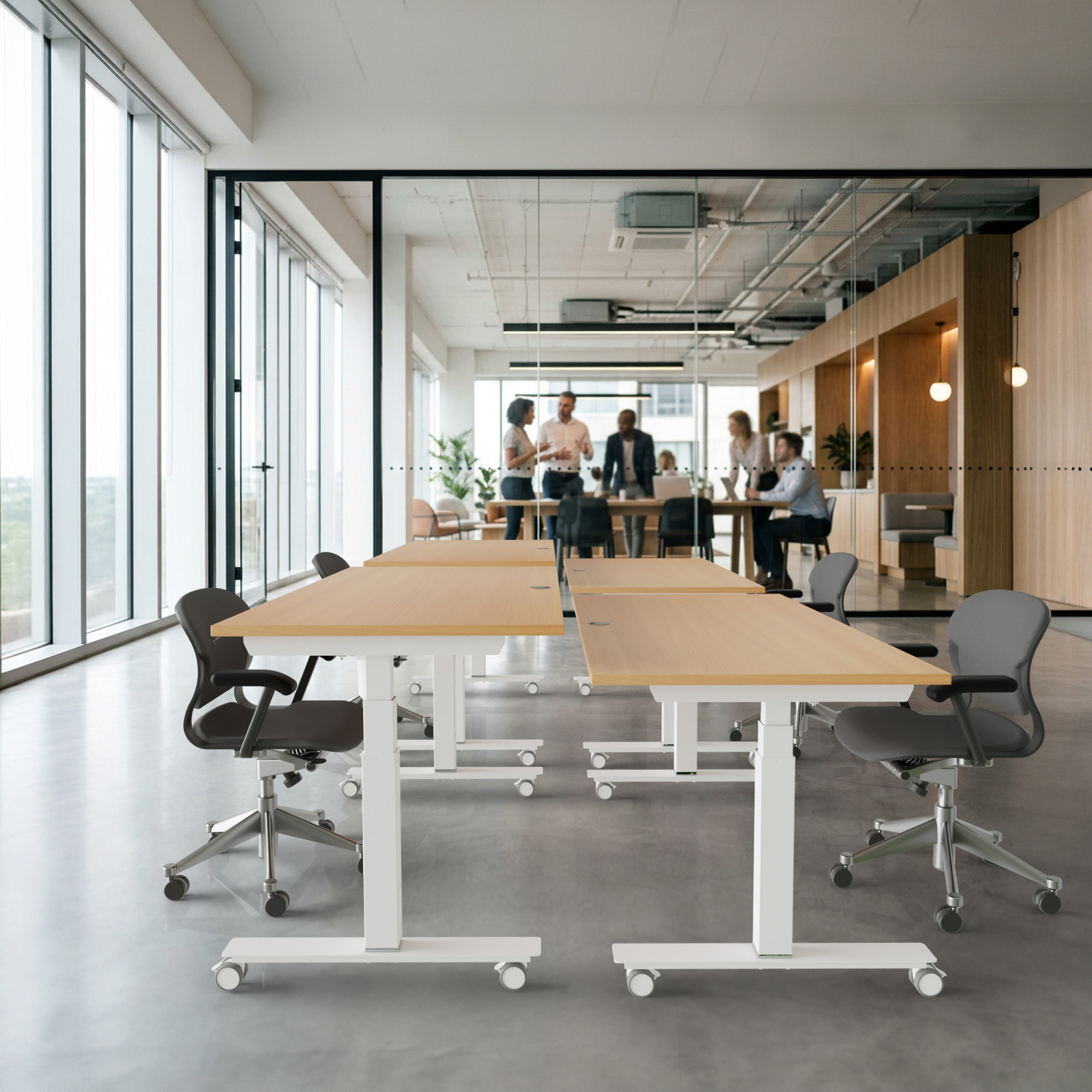 Sit Stand Desk | 180x80 cm | Beech with white frame