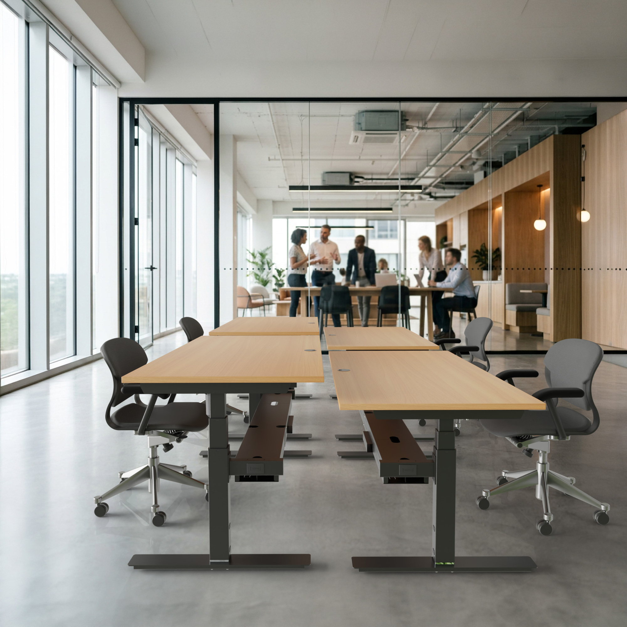 Sit Stand Desk | 180x80 cm | Beech with black frame