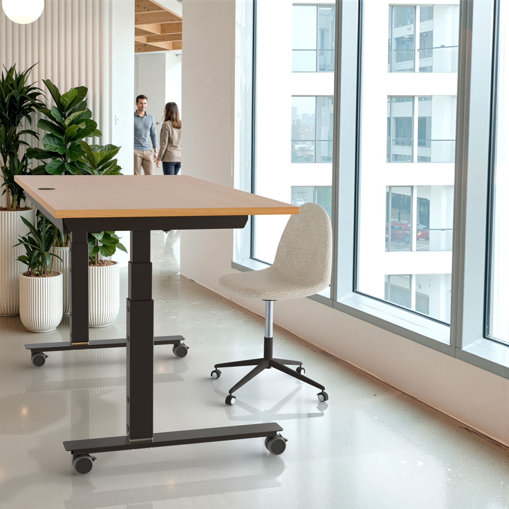 Sit Stand Desk | 120x80 cm | Beech with black frame