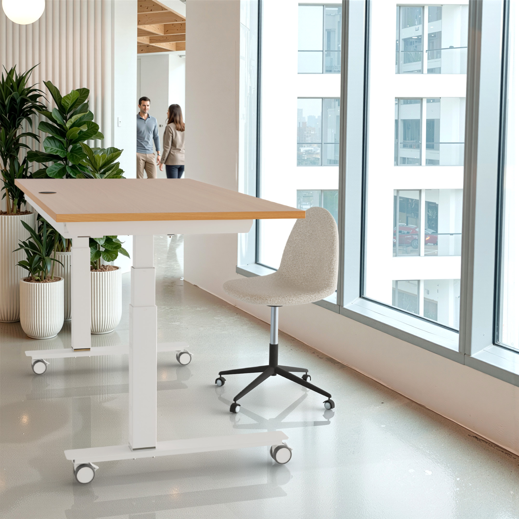 Sit Stand Desk | 120x80 cm | Beech with white frame
