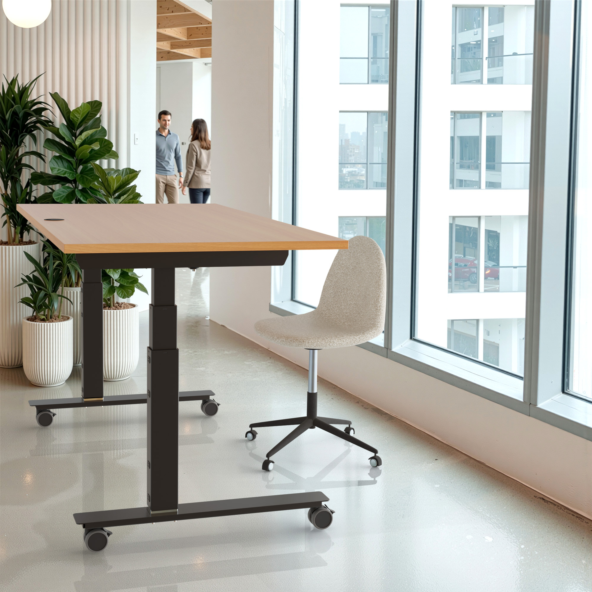 Sit Stand Desk | 120x80 cm | Beech with black frame