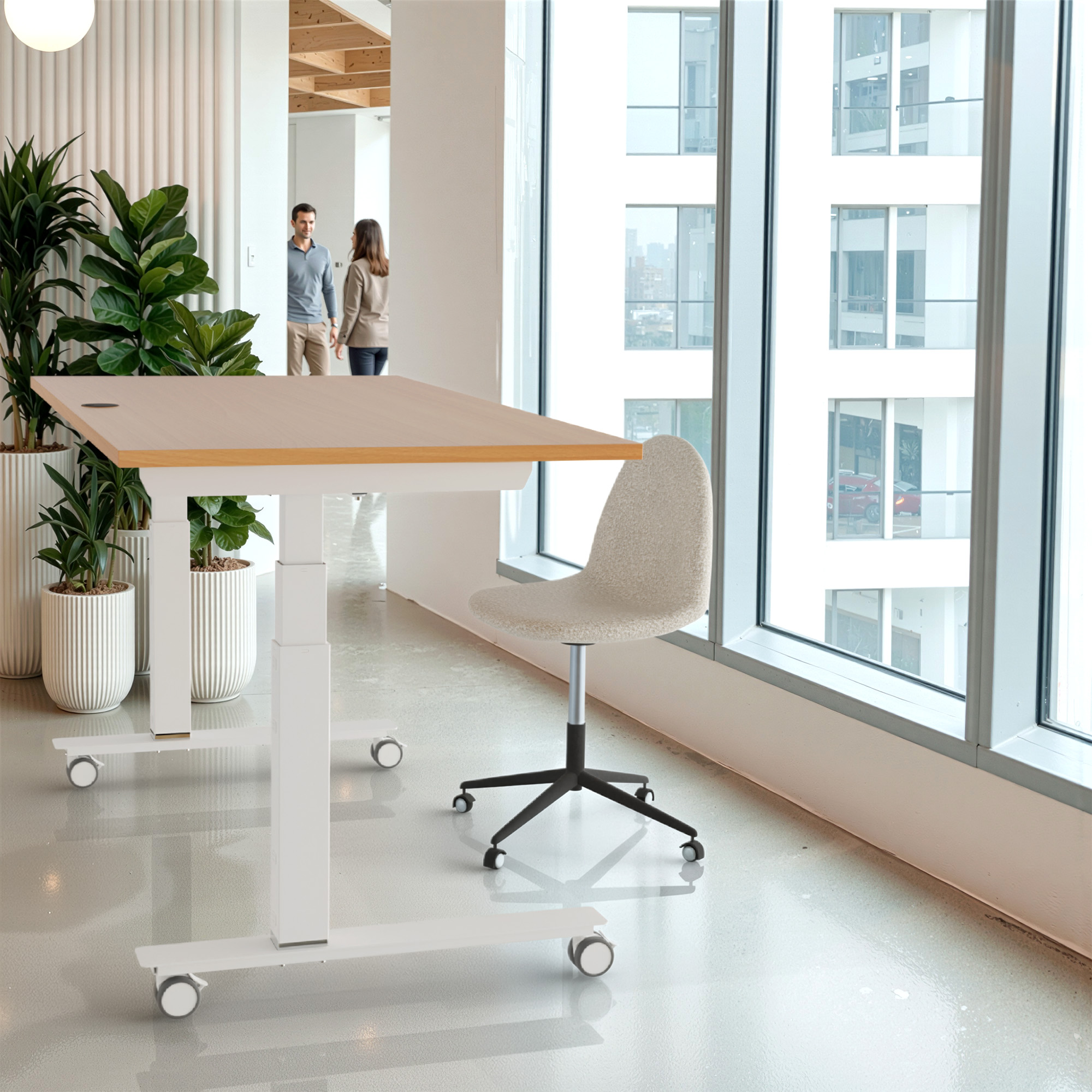 Sit Stand Desk | 80x80 cm | Beech with white frame